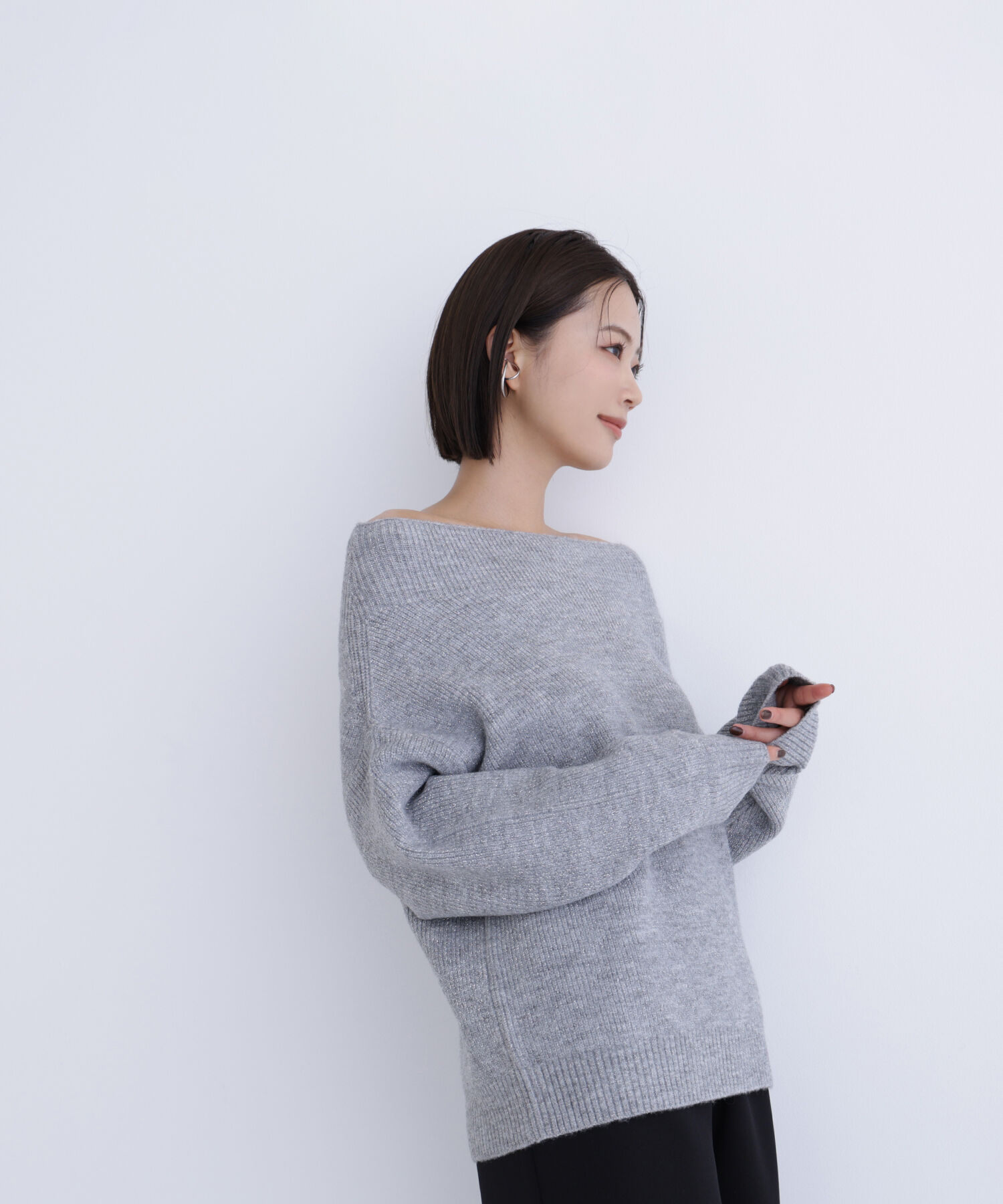  「オフショルボクシーラメニット」|ニット・セーター|