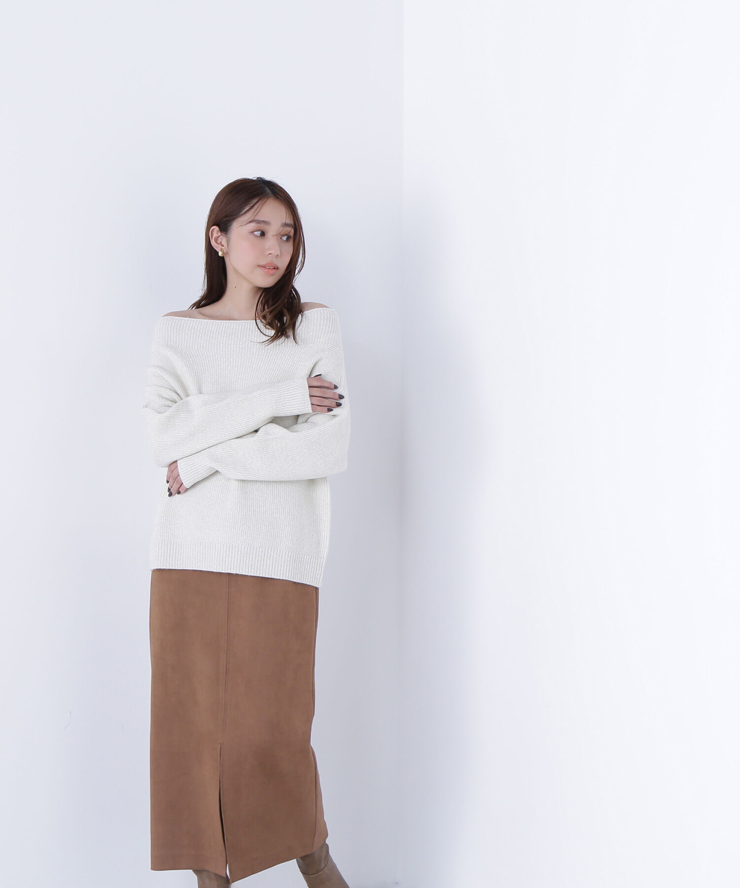  「オフショルボクシーラメニット」|ニット・セーター|