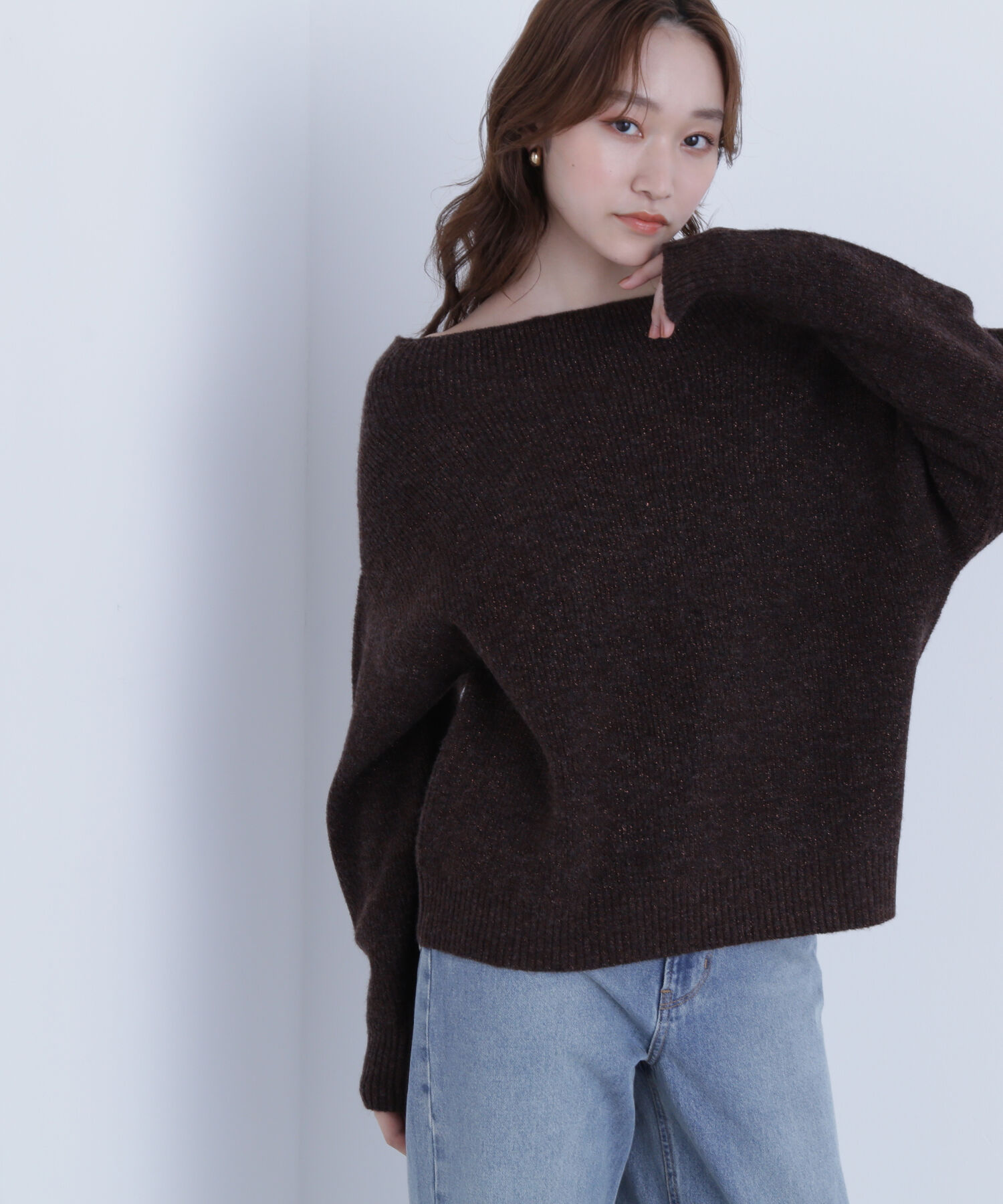  「オフショルボクシーラメニット」|ニット・セーター|