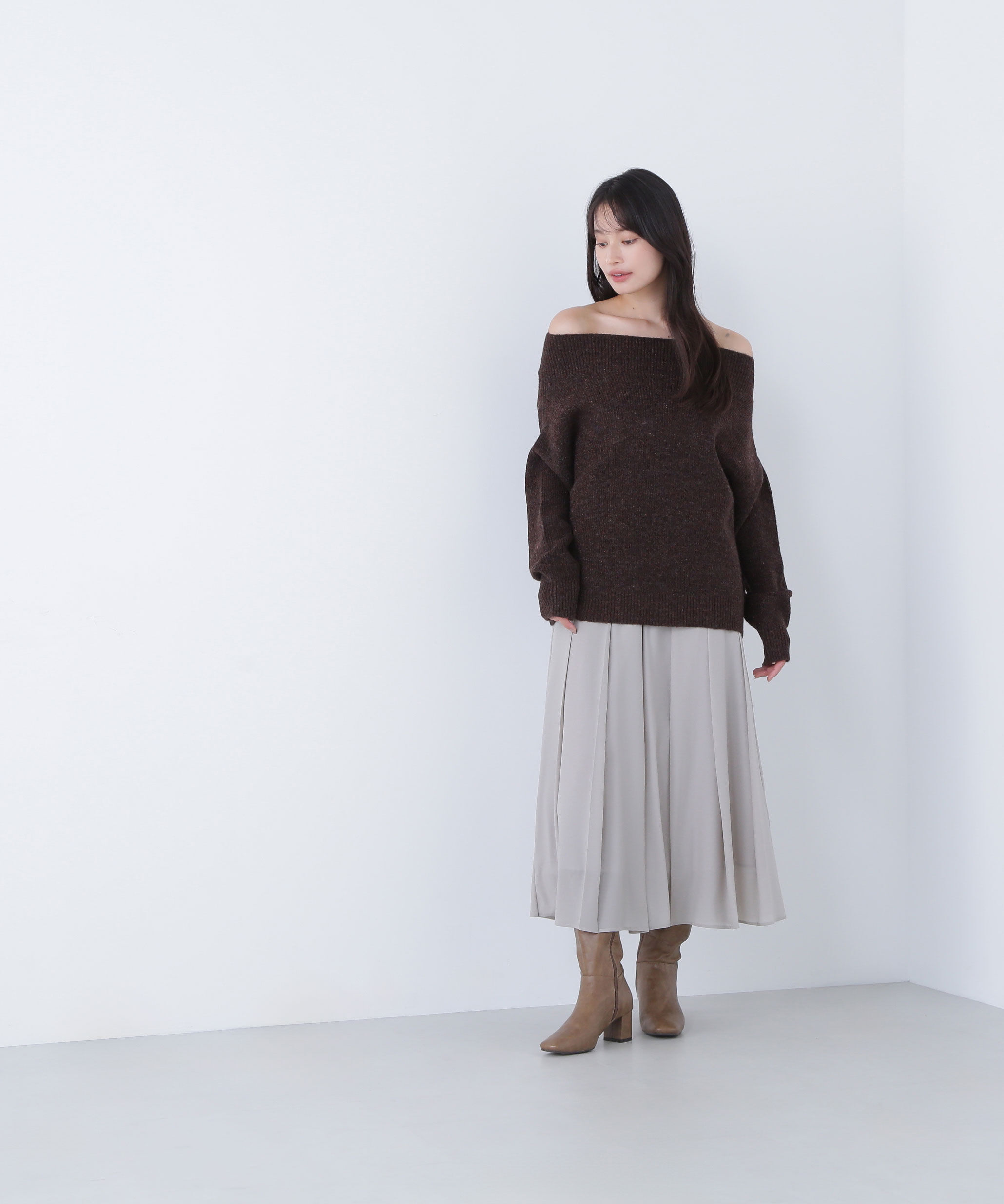  「オフショルボクシーラメニット」|ニット・セーター|