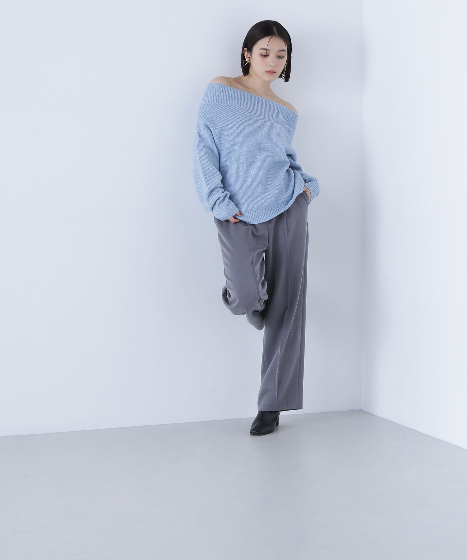  「オフショルボクシーラメニット」|ニット・セーター|