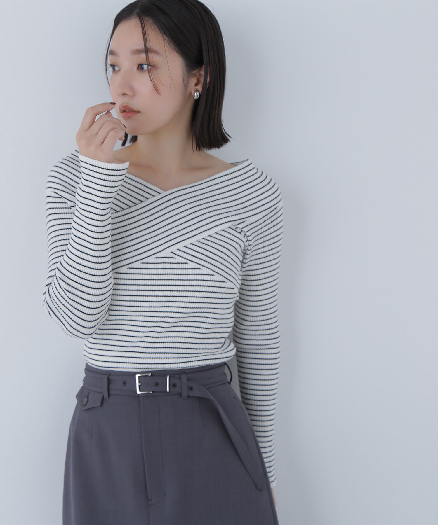  「クロスネックリブニット」|ニット・セーター|