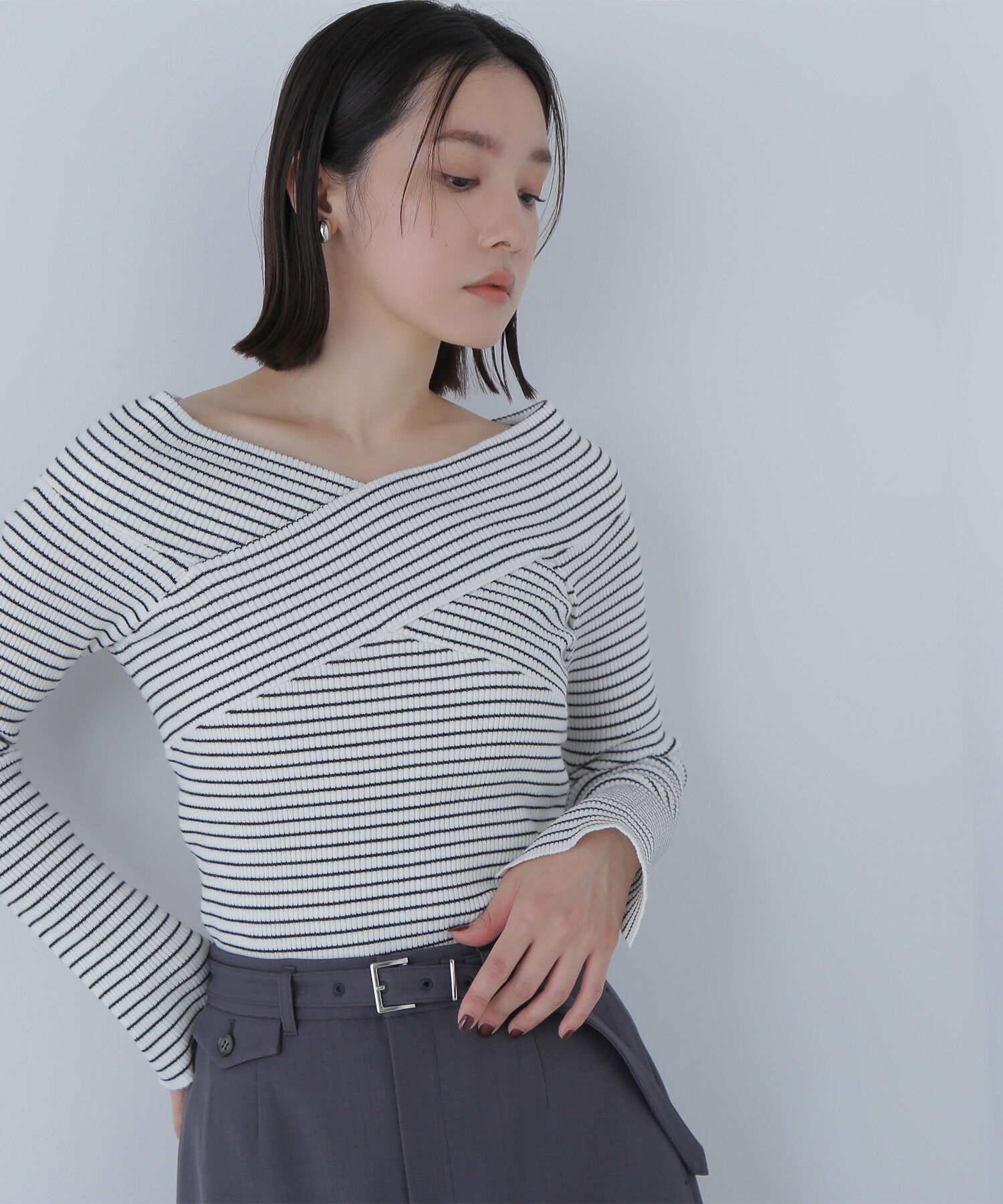  「クロスネックリブニット」|ニット・セーター|