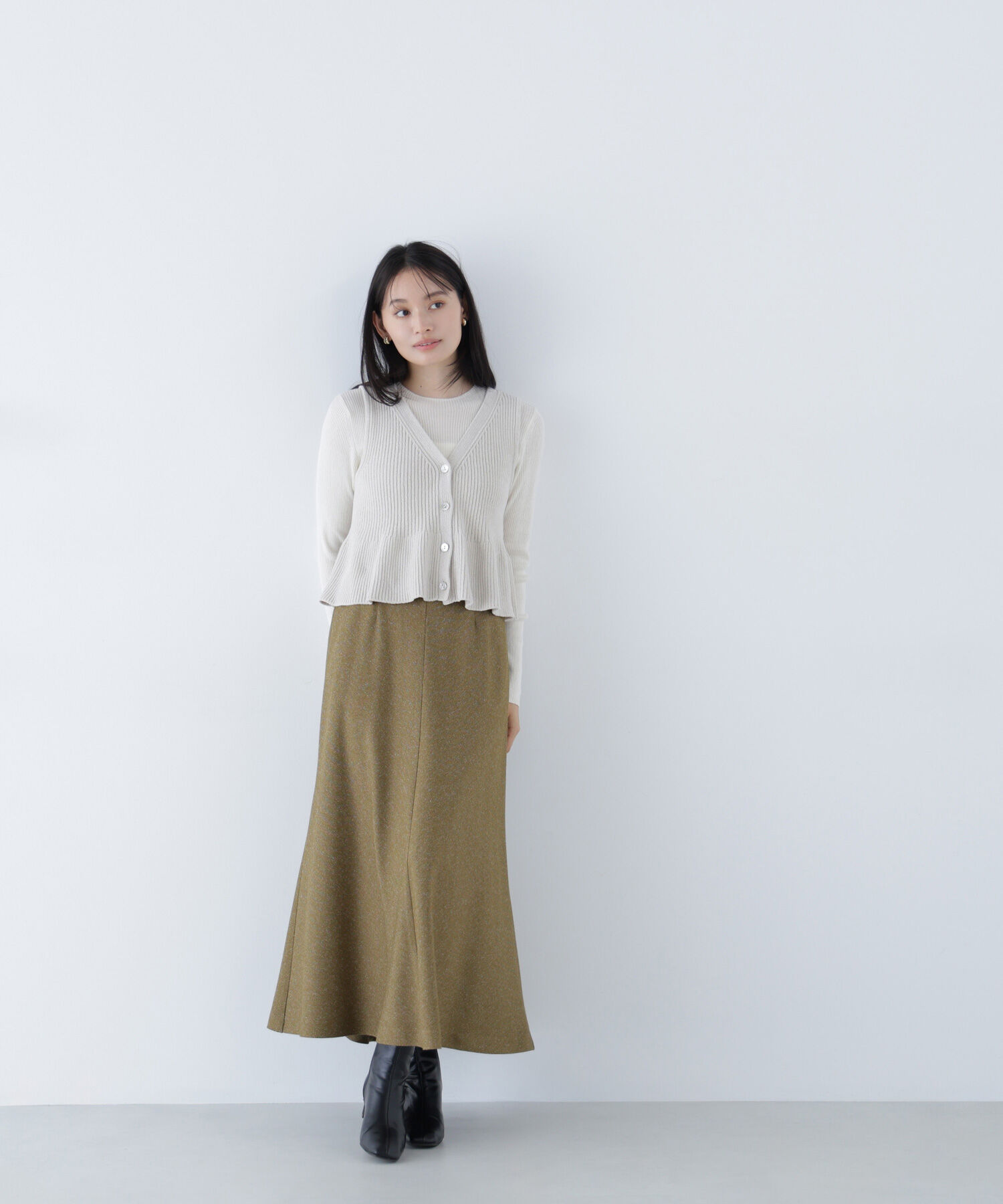  「ネップツイードナロースカート」|スカート|マスタード系2