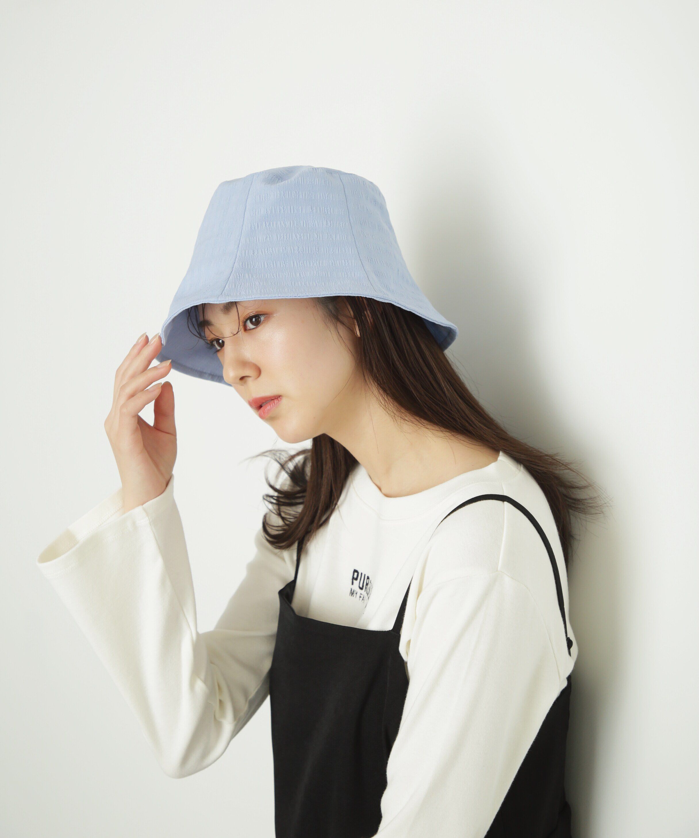  「ギャザーチューリップバケット」|ハット|ブルー