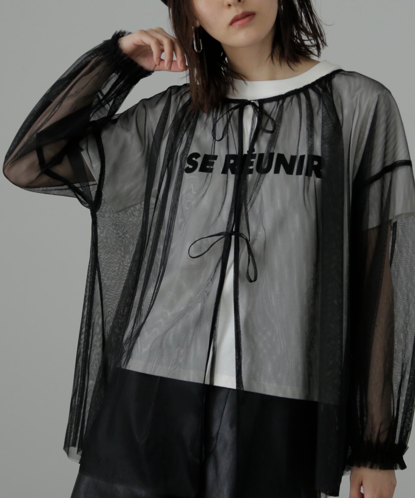  「チュール前後2Wayオーバーブラウス」|シャツ・ブラウス|ブラック