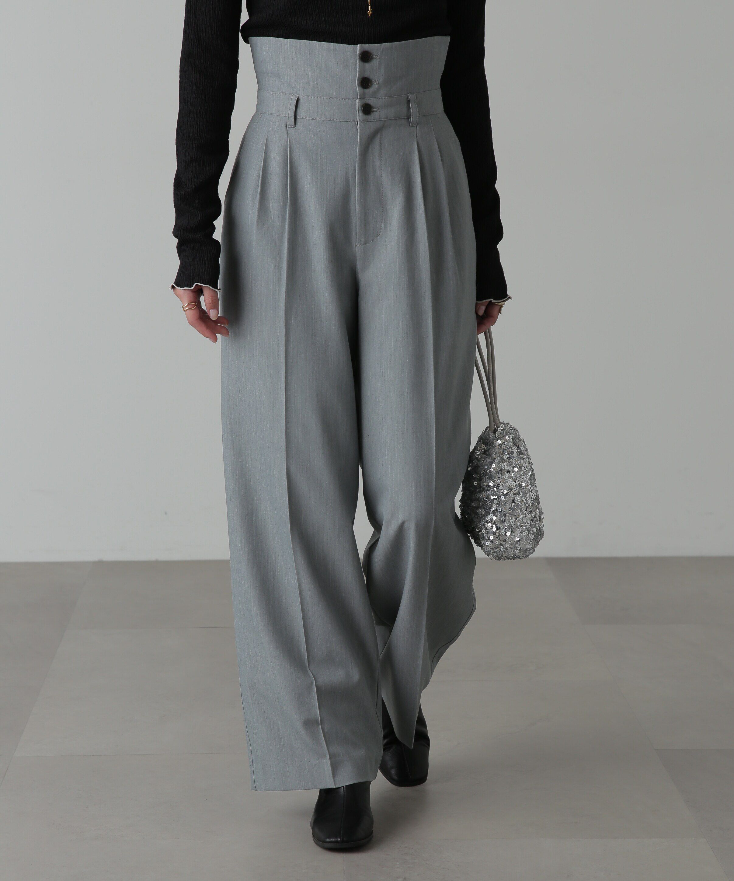  「2Wayベルト折り返しワイドパンツ」|その他|グレー