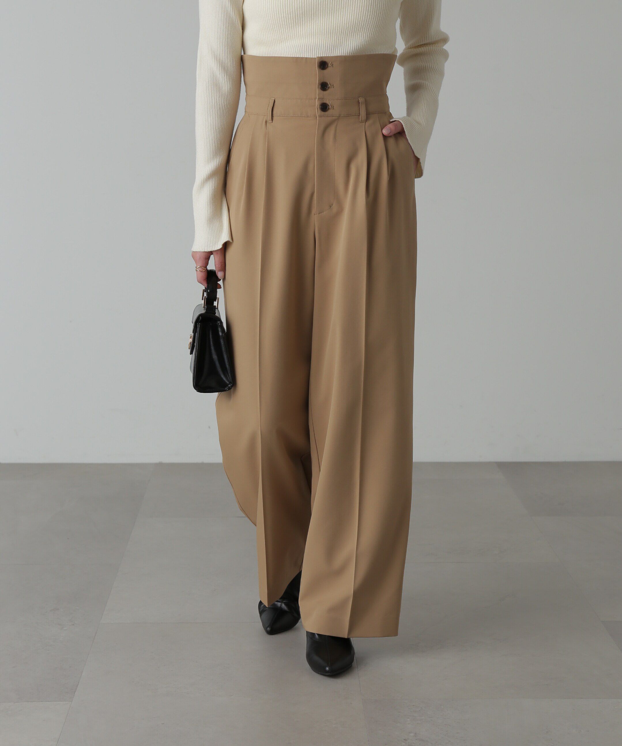  「2Wayベルト折り返しワイドパンツ」|その他|ベージュ