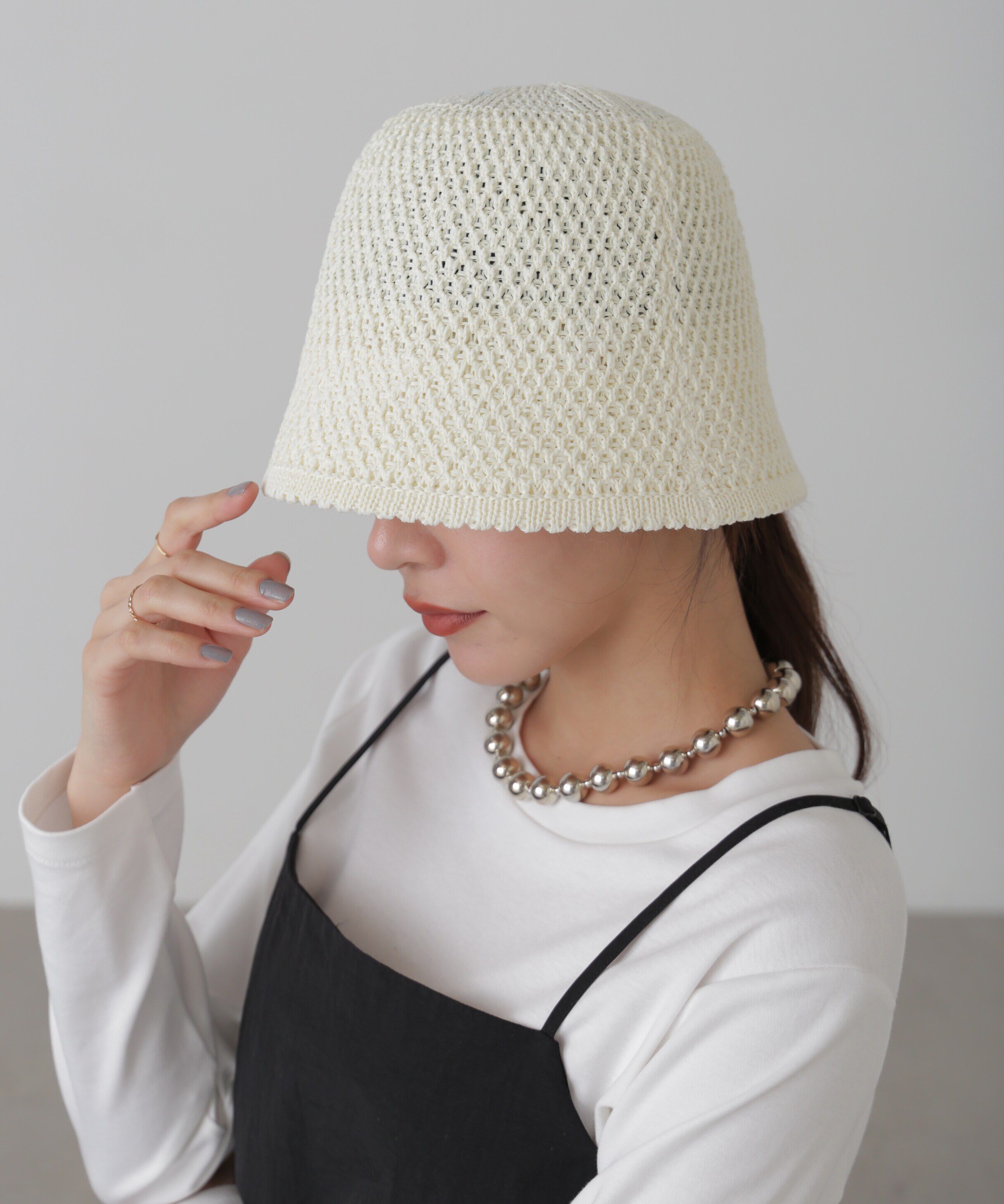  「ハニカム柄サーモダウンハット」|ソックス|アイボリー