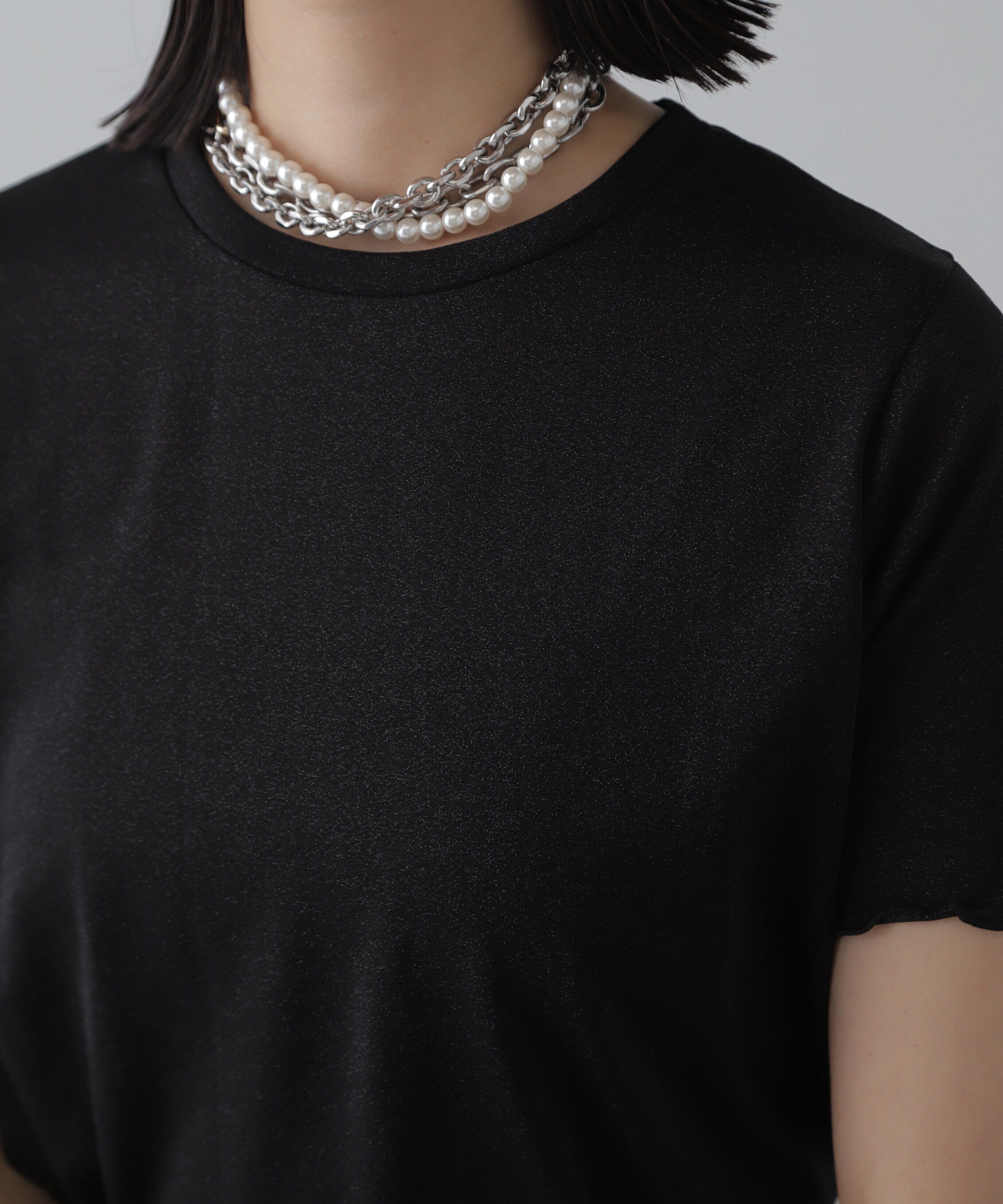  「ラメシアークルーネック半袖カットソー」|Tシャツ・カットソー|