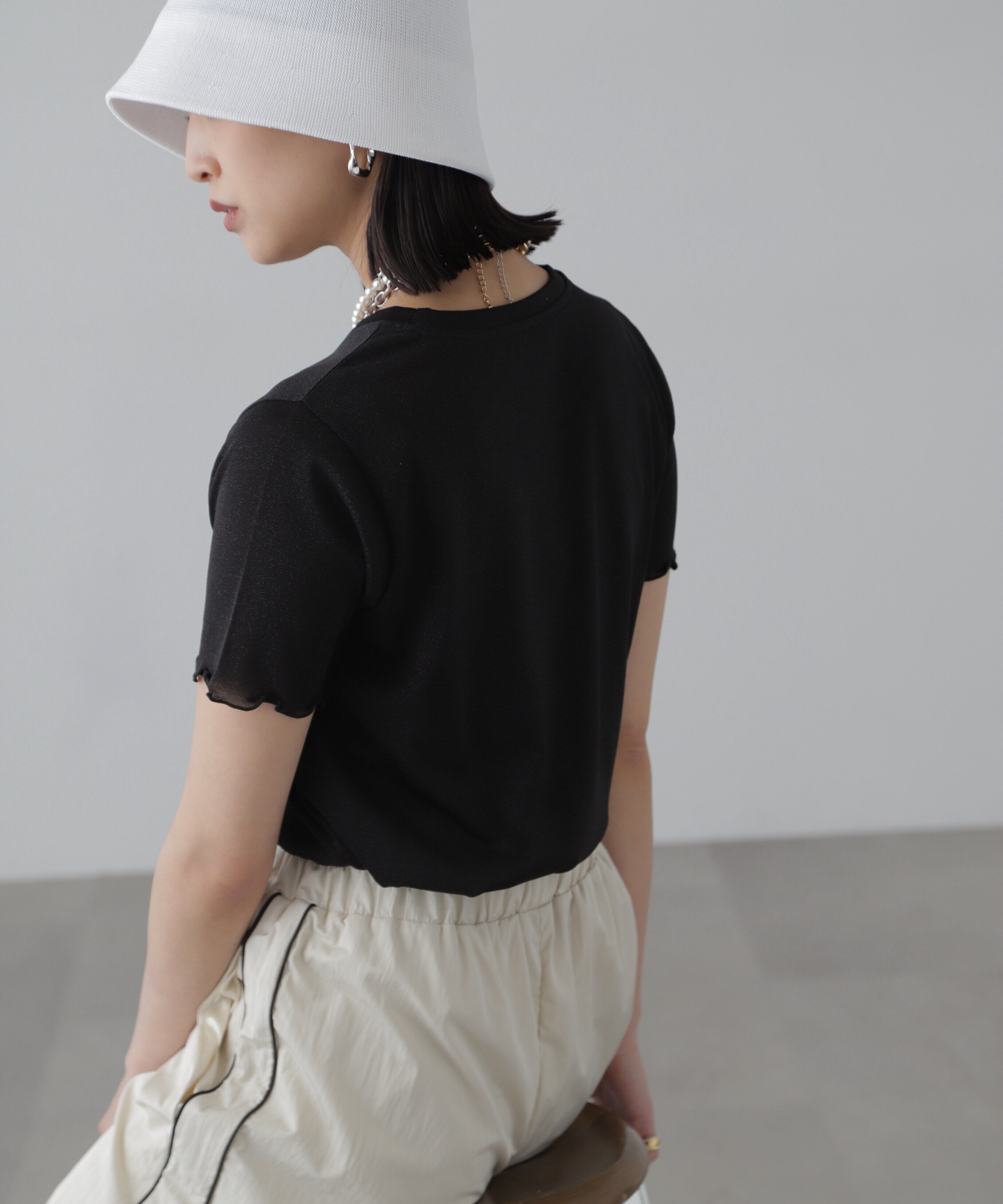  「ラメシアークルーネック半袖カットソー」|Tシャツ・カットソー|