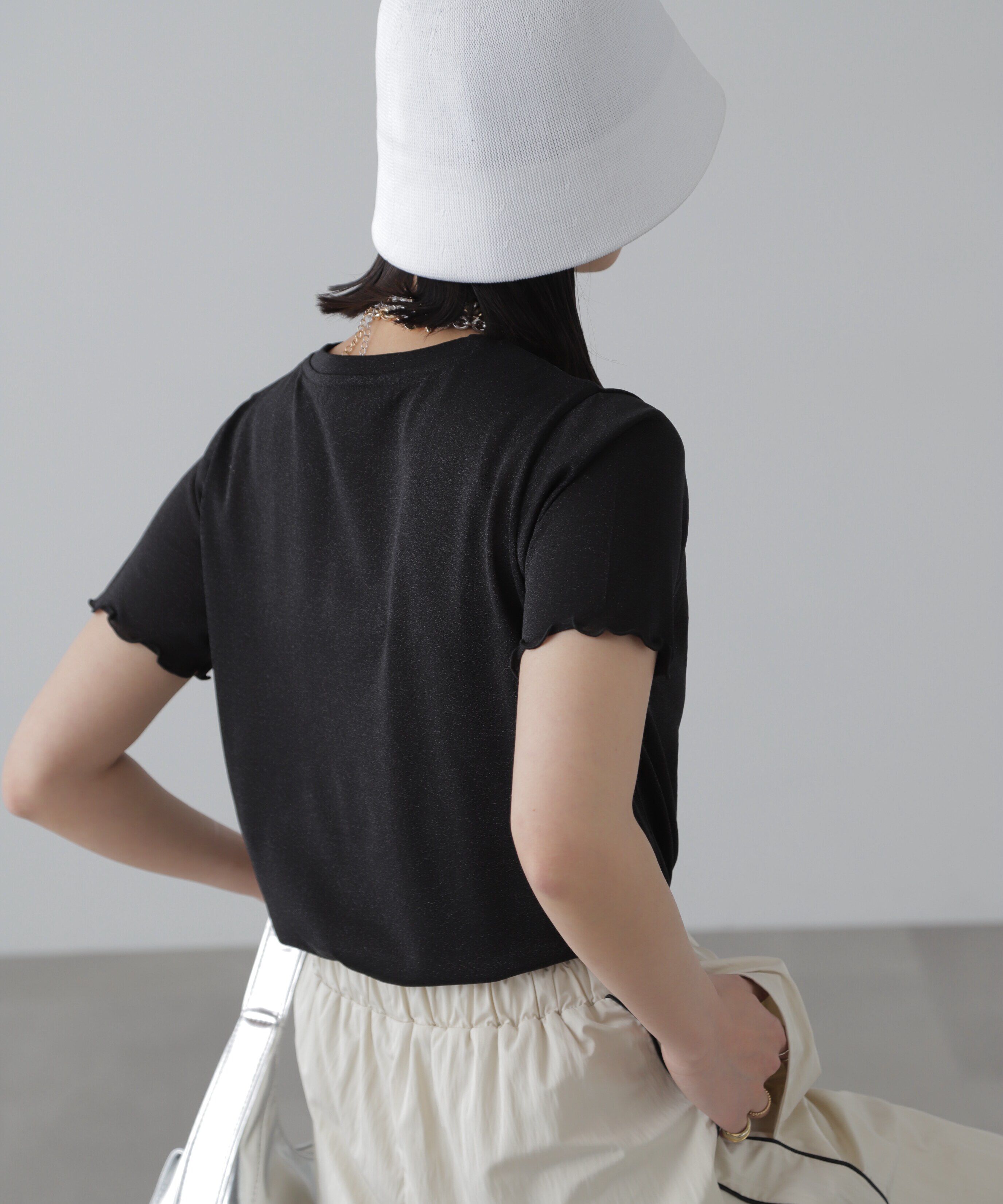  「ラメシアークルーネック半袖カットソー」|Tシャツ・カットソー|