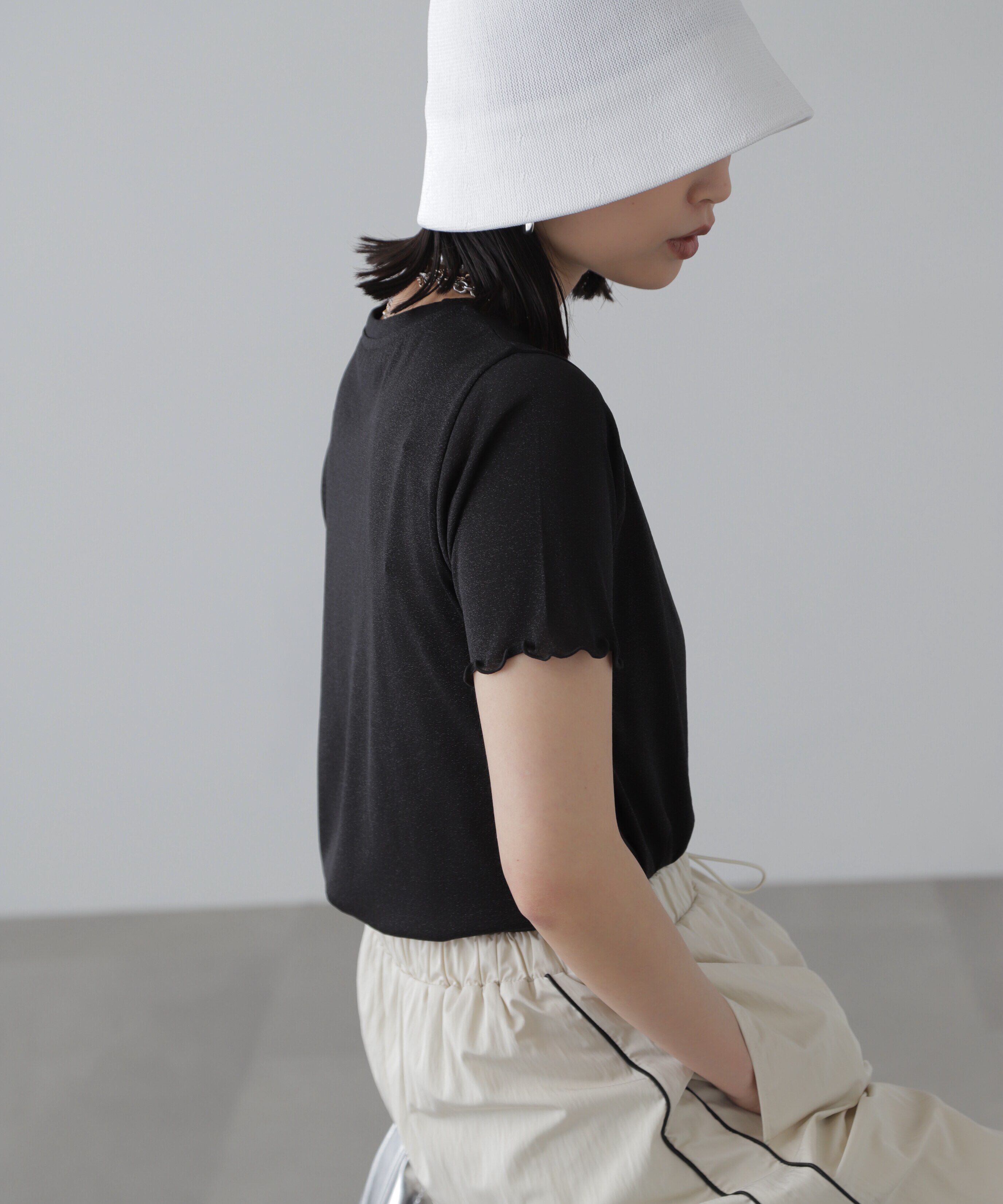  「ラメシアークルーネック半袖カットソー」|Tシャツ・カットソー|