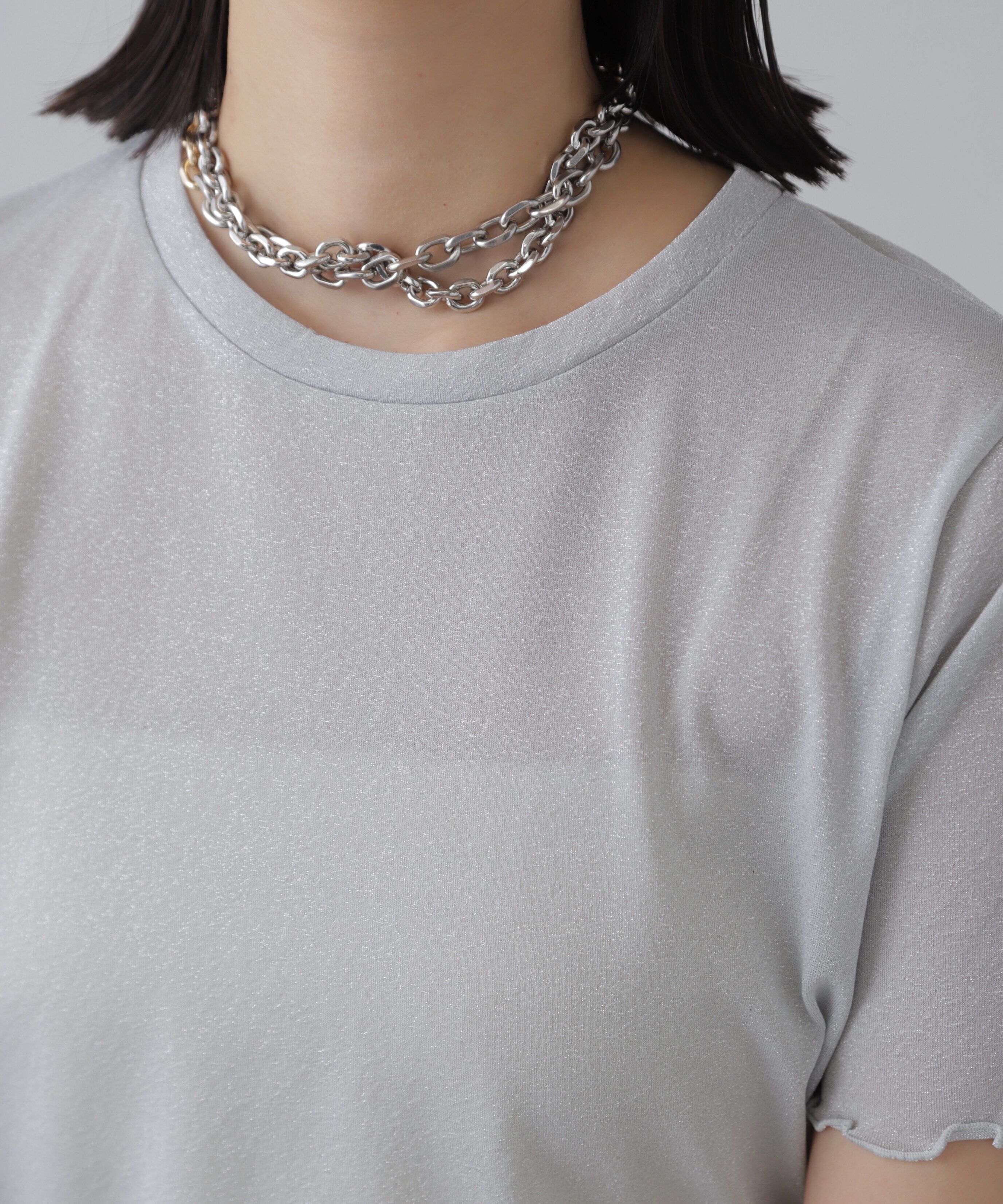  「ラメシアークルーネック半袖カットソー」|Tシャツ・カットソー|