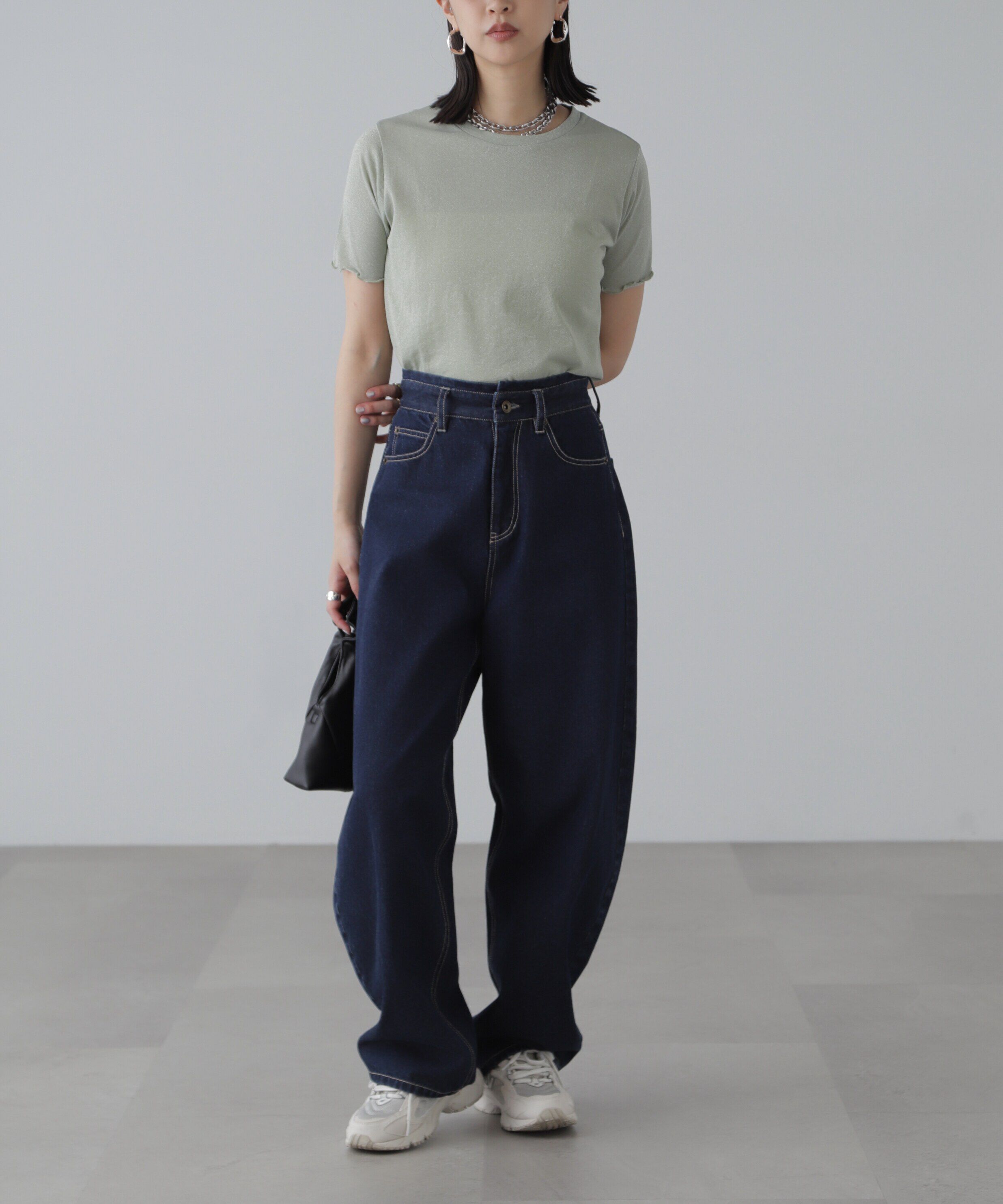  「ラメシアークルーネック半袖カットソー」|Tシャツ・カットソー|