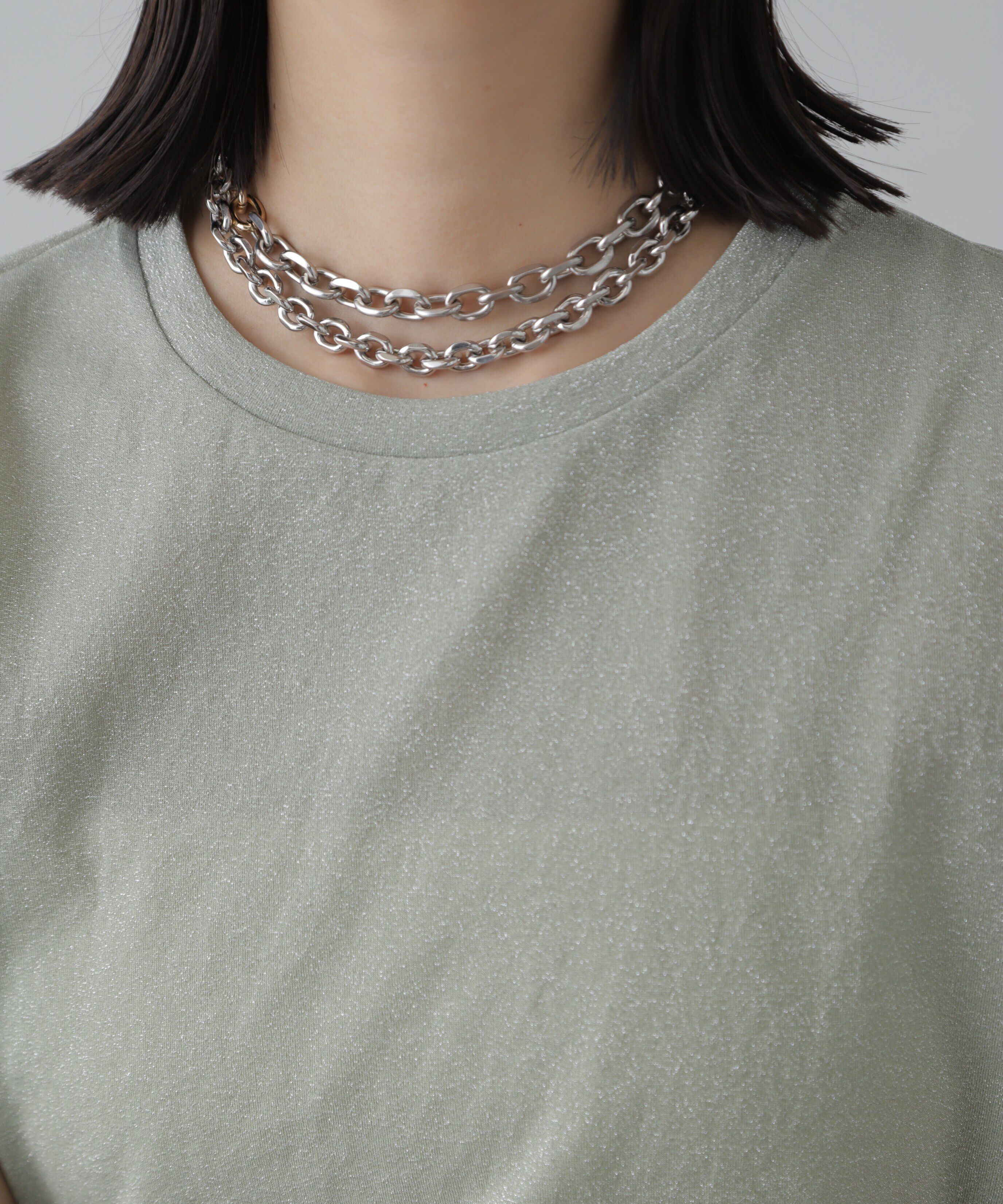  「ラメシアークルーネック半袖カットソー」|Tシャツ・カットソー|