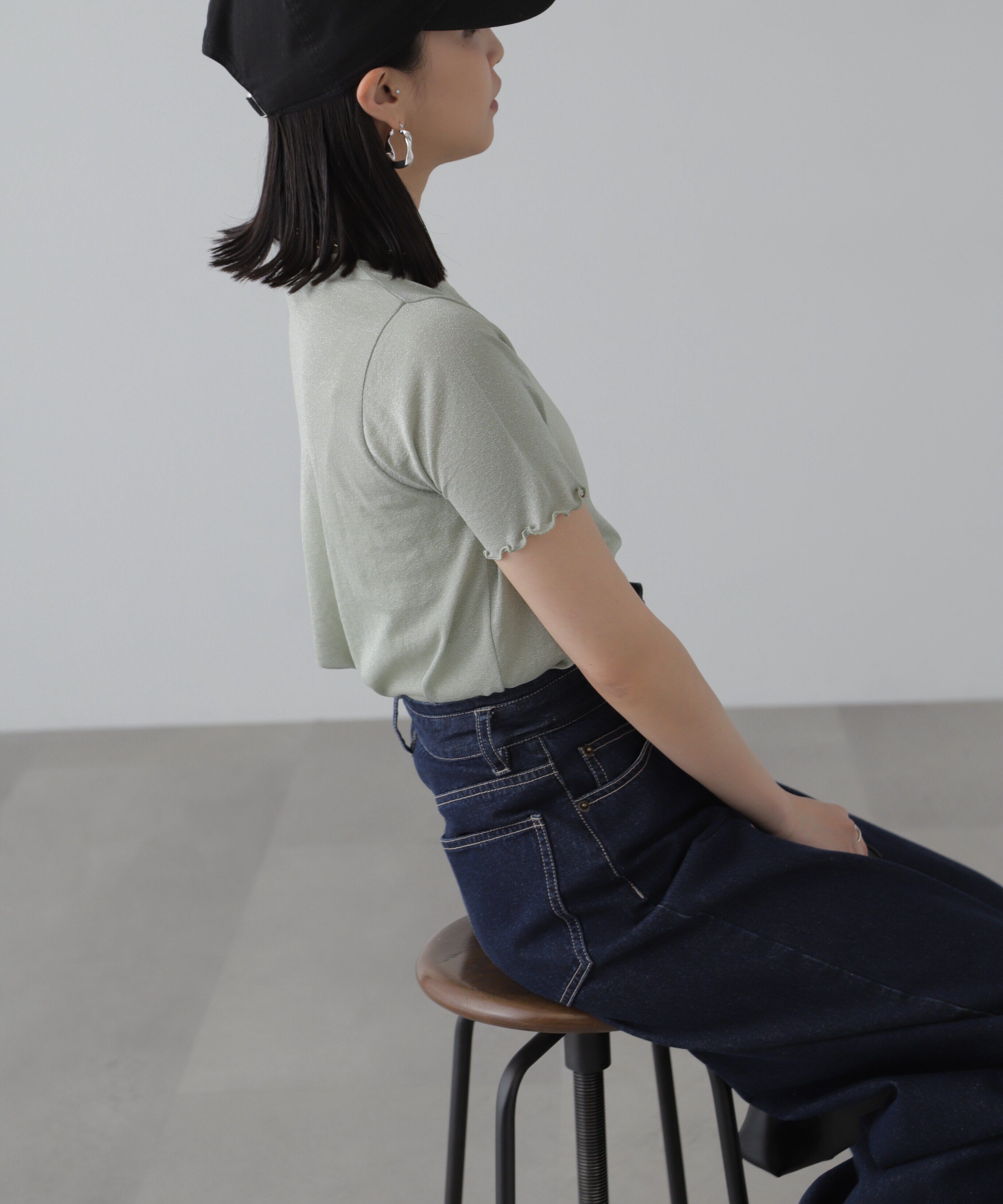  「ラメシアークルーネック半袖カットソー」|Tシャツ・カットソー|