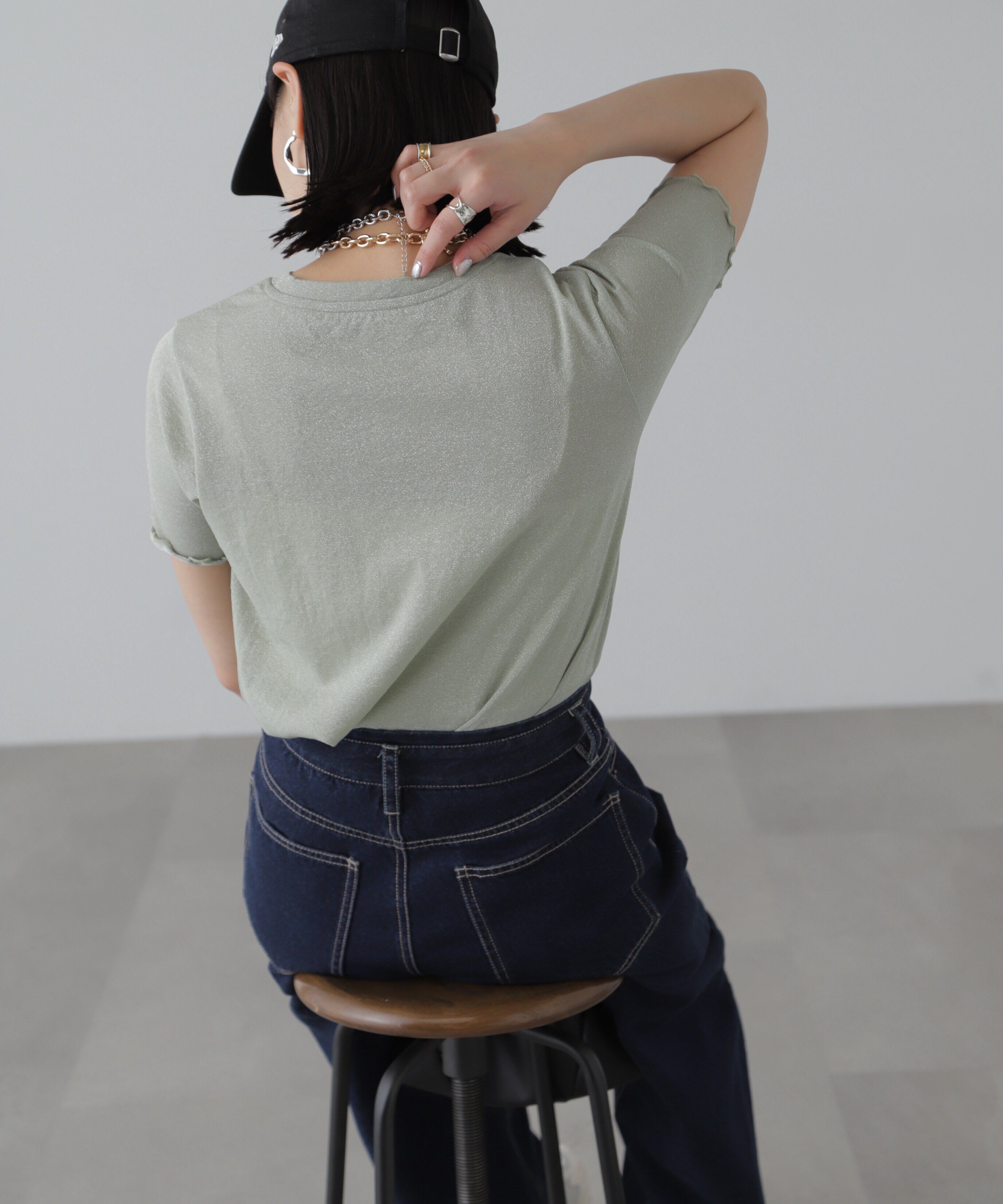  「ラメシアークルーネック半袖カットソー」|Tシャツ・カットソー|