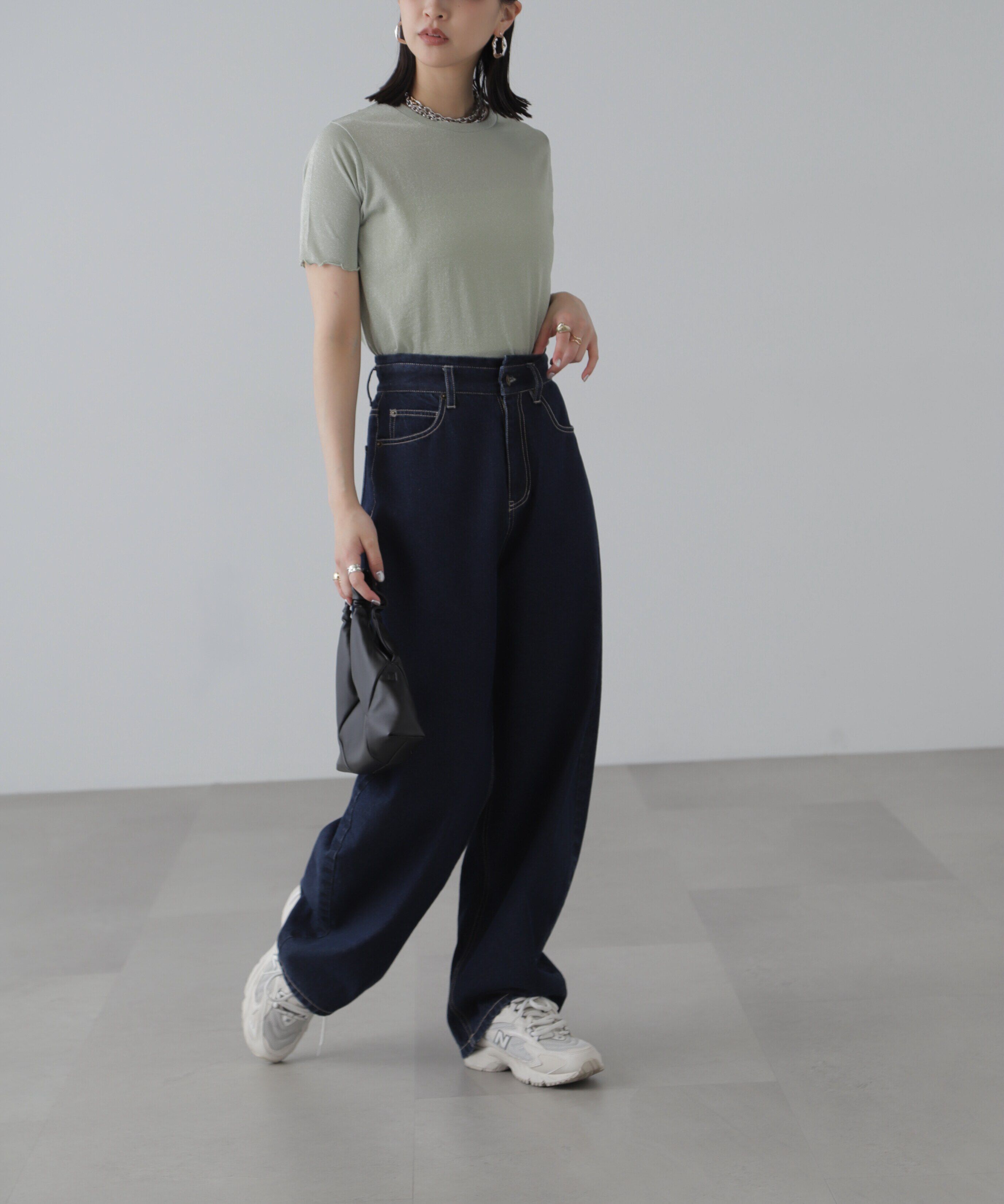  「ラメシアークルーネック半袖カットソー」|Tシャツ・カットソー|