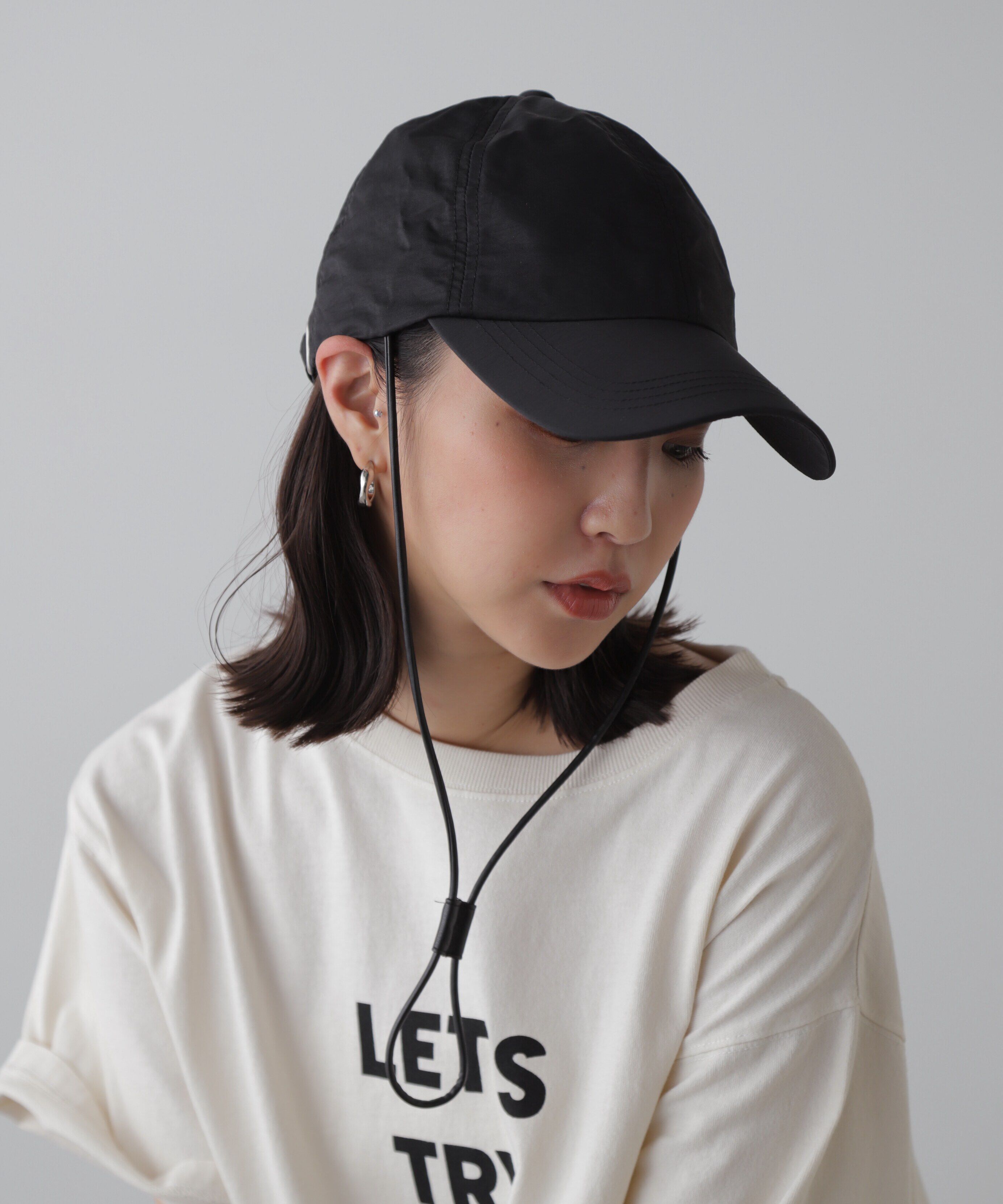  「紐付きキャップ」|ソックス|ブラック