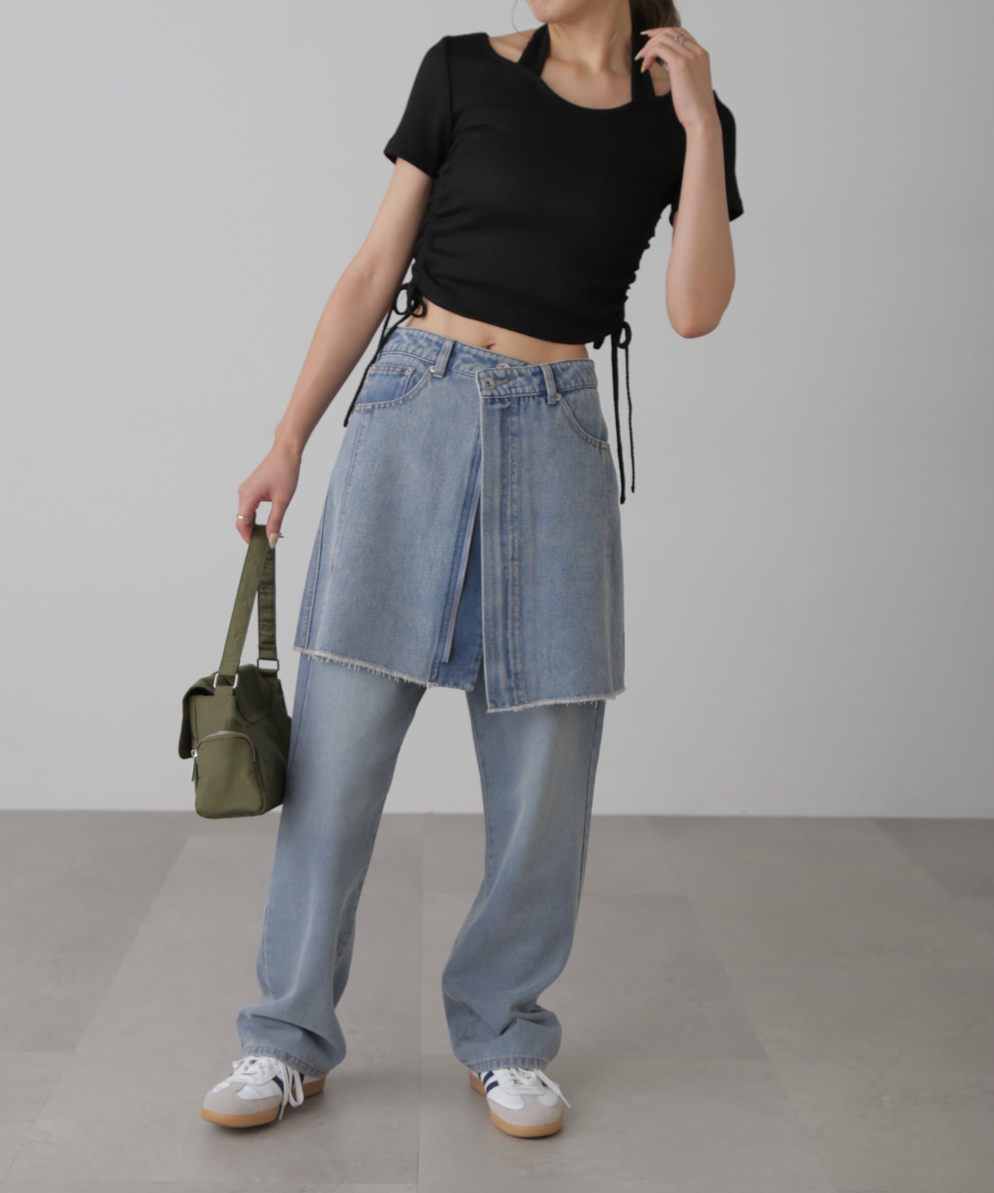  「［レイヤード可］デニムラップミニスカート」|スカート|