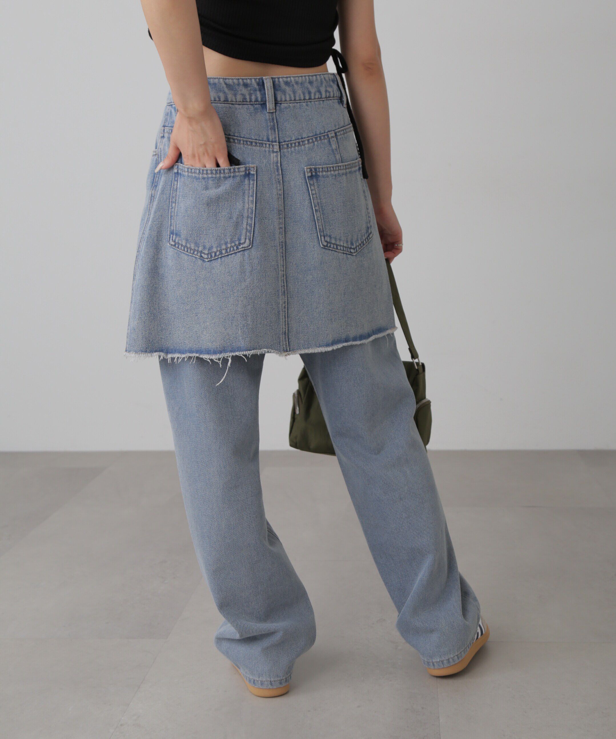  「［レイヤード可］デニムラップミニスカート」|スカート|