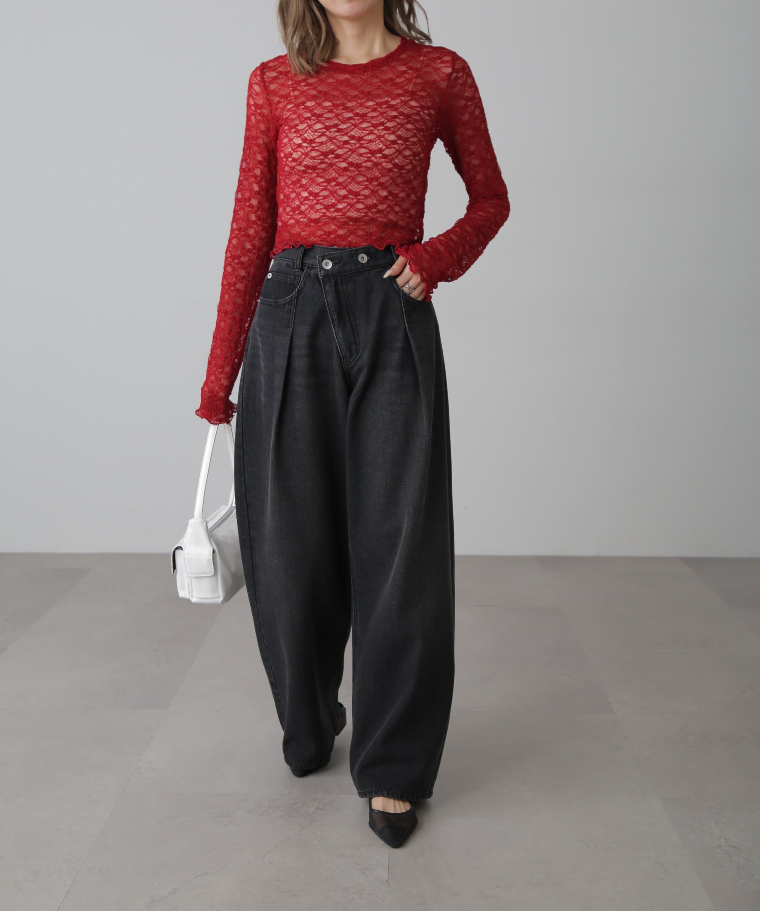  「アシメベルトタックワイドデニムパンツ」|その他|