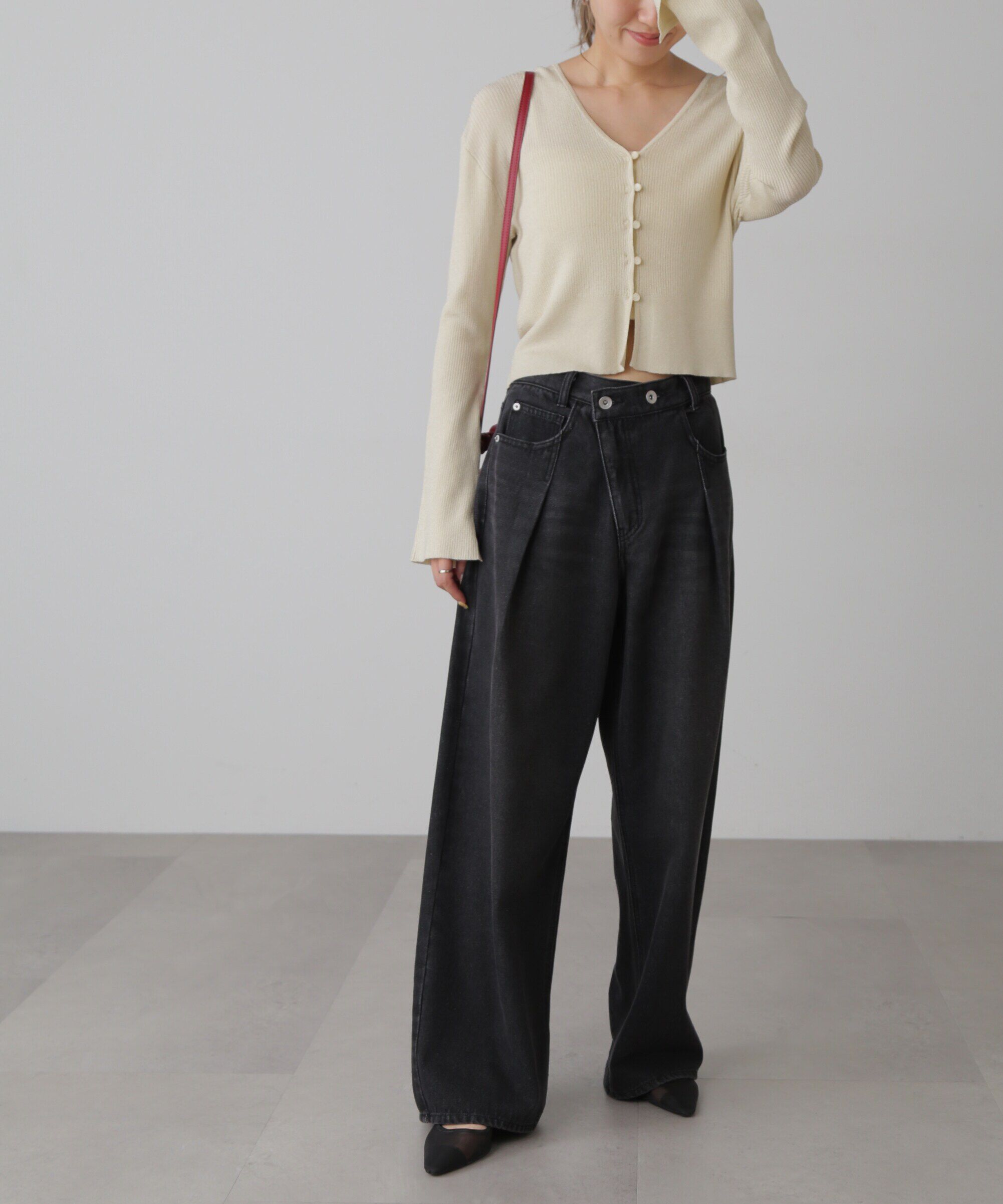  「アシメベルトタックワイドデニムパンツ」|その他|