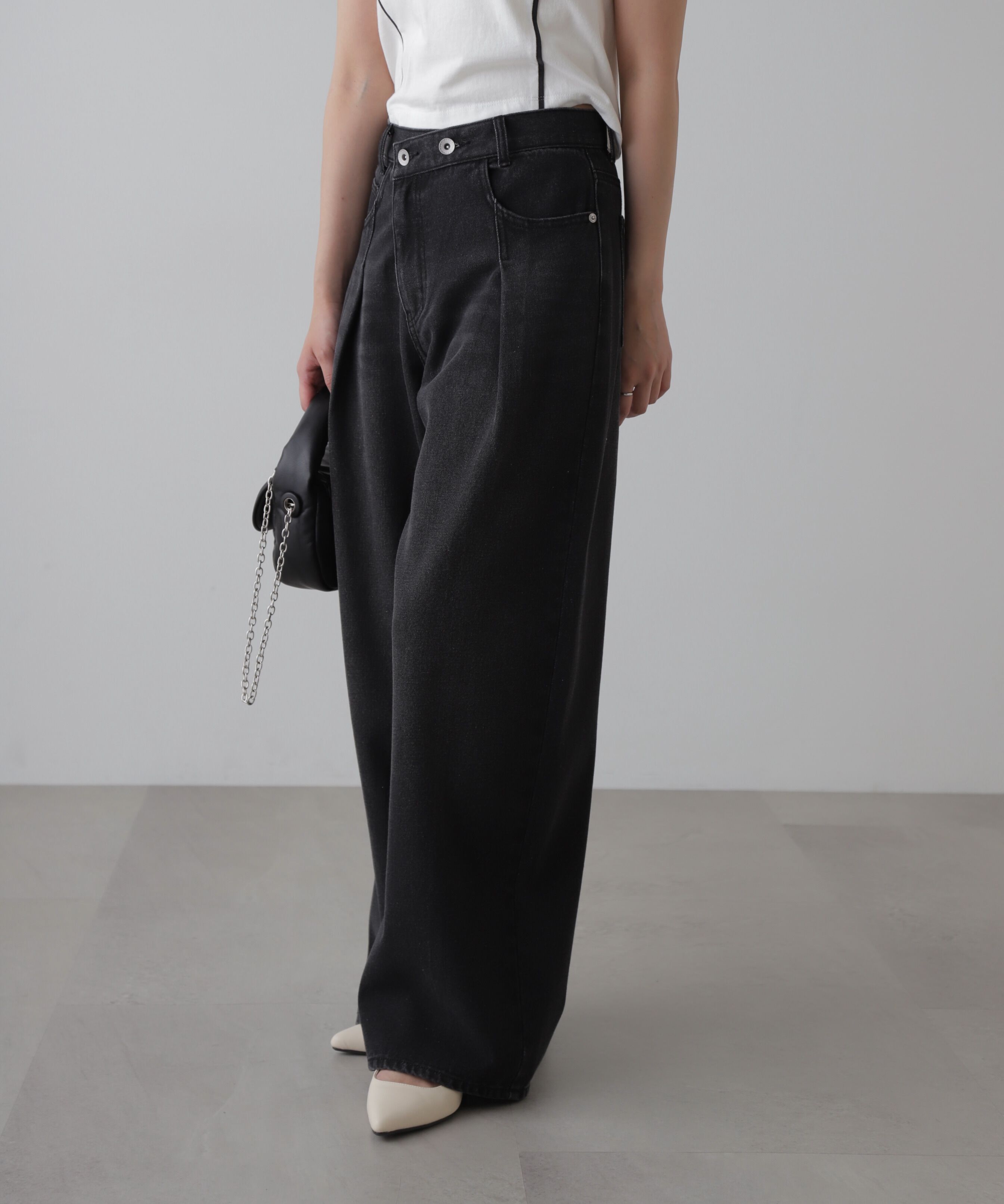  「アシメベルトタックワイドデニムパンツ」|その他|