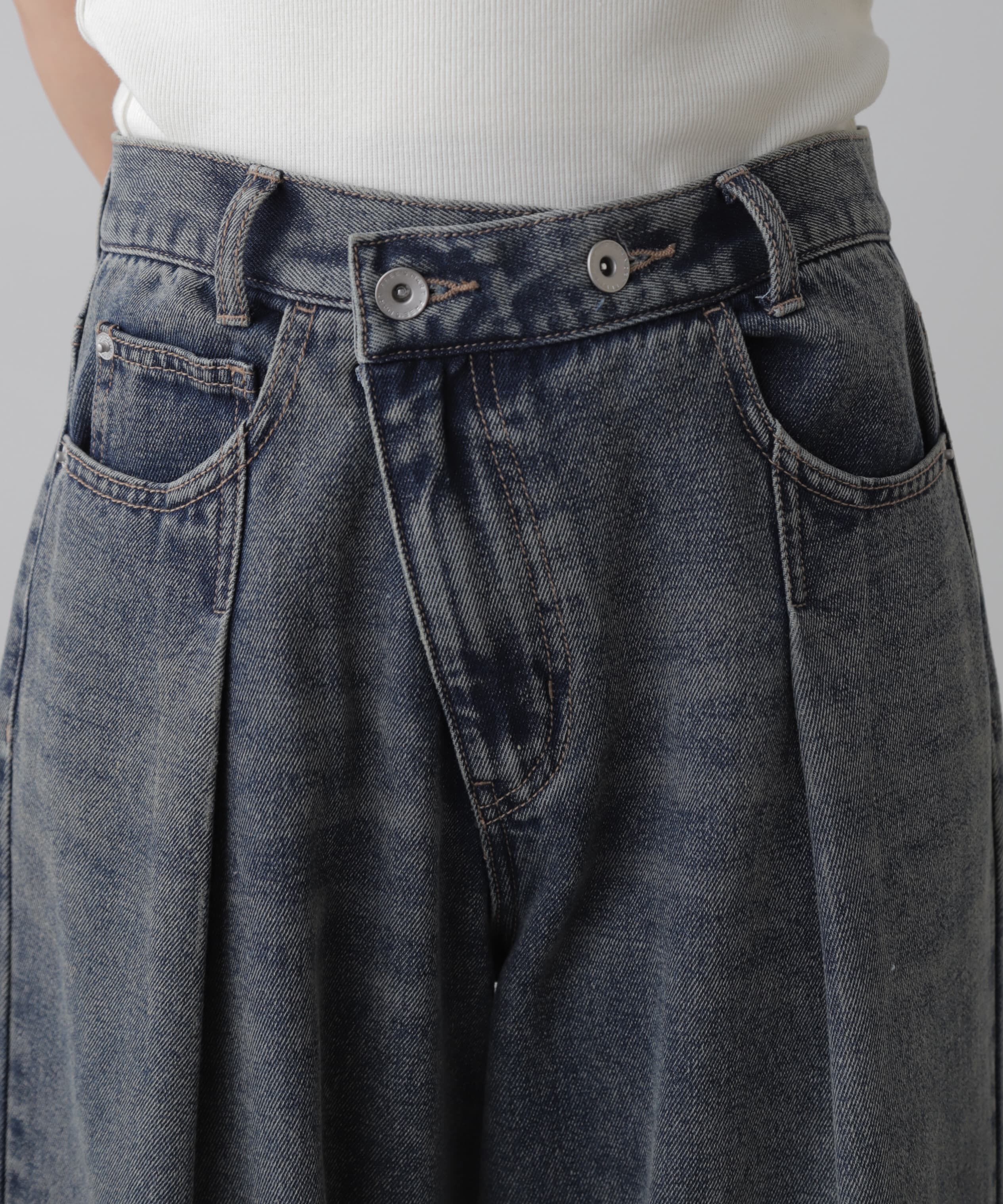  「アシメベルトタックワイドデニムパンツ」|その他|