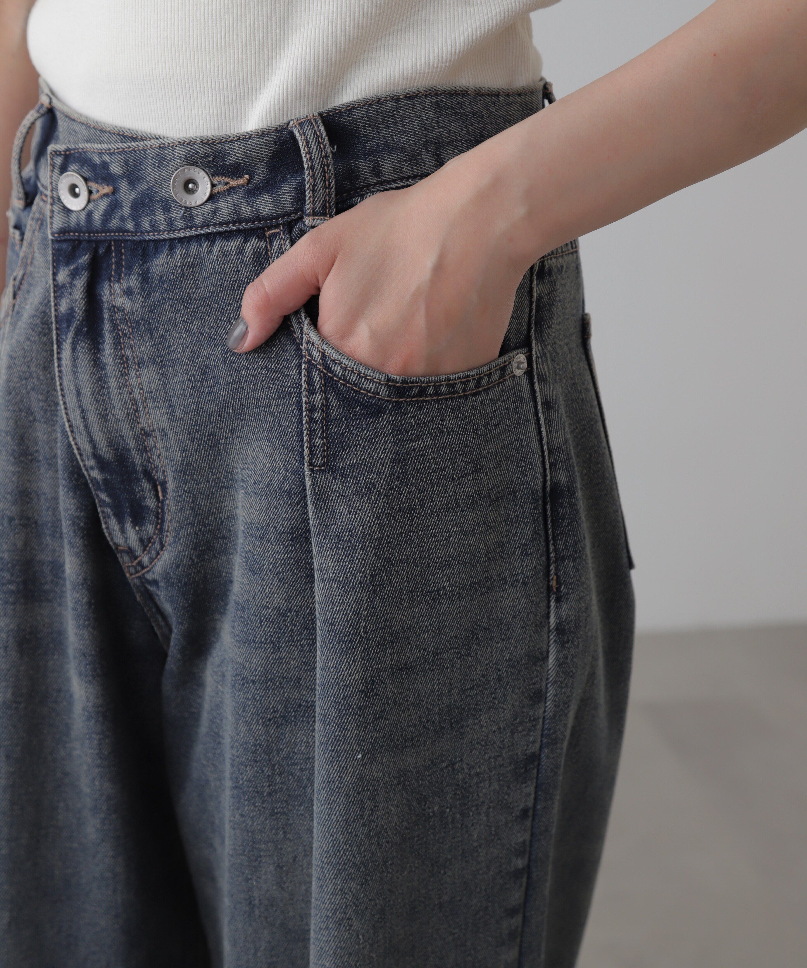  「アシメベルトタックワイドデニムパンツ」|その他|