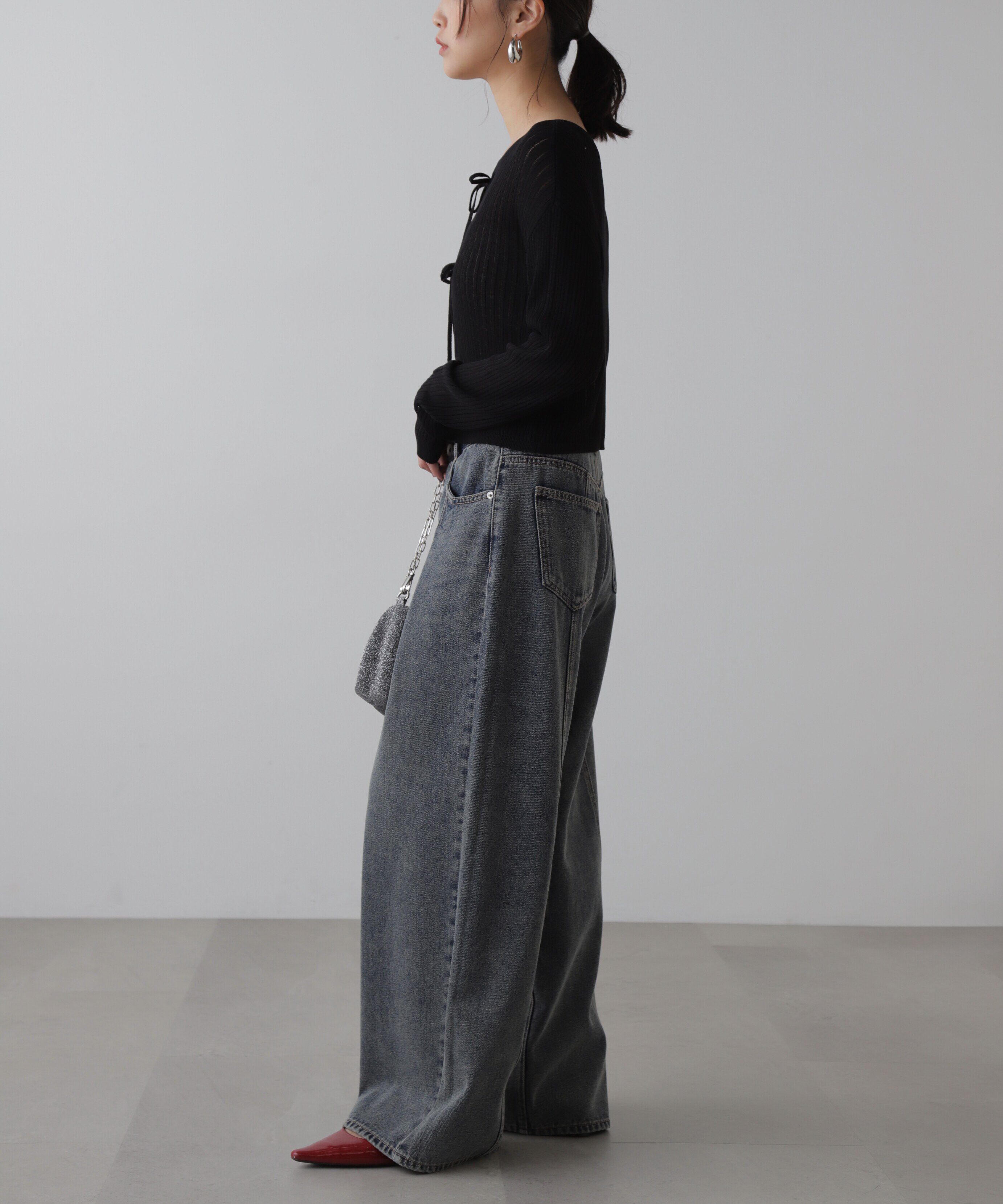  「アシメベルトタックワイドデニムパンツ」|その他|