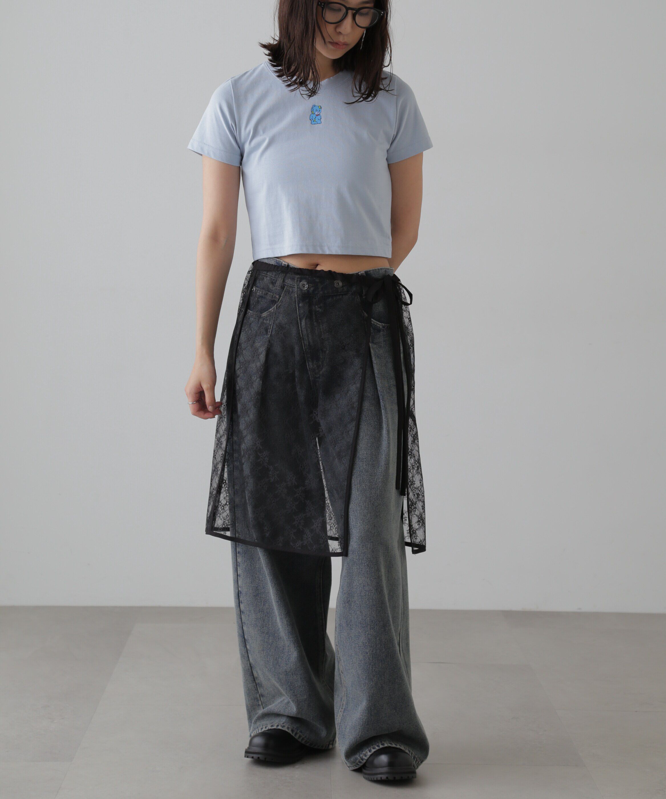  「アシメベルトタックワイドデニムパンツ」|その他|