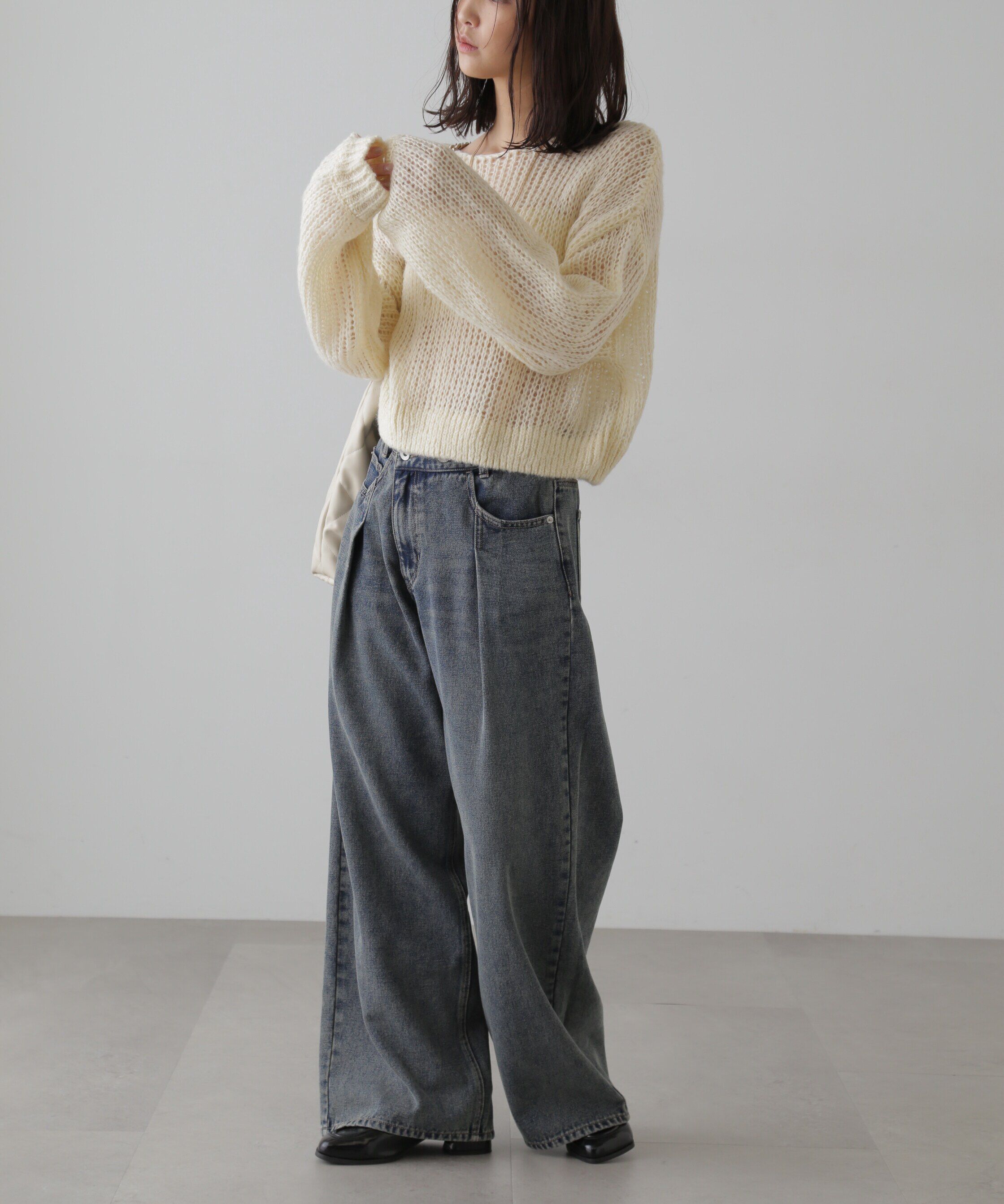  「アシメベルトタックワイドデニムパンツ」|その他|