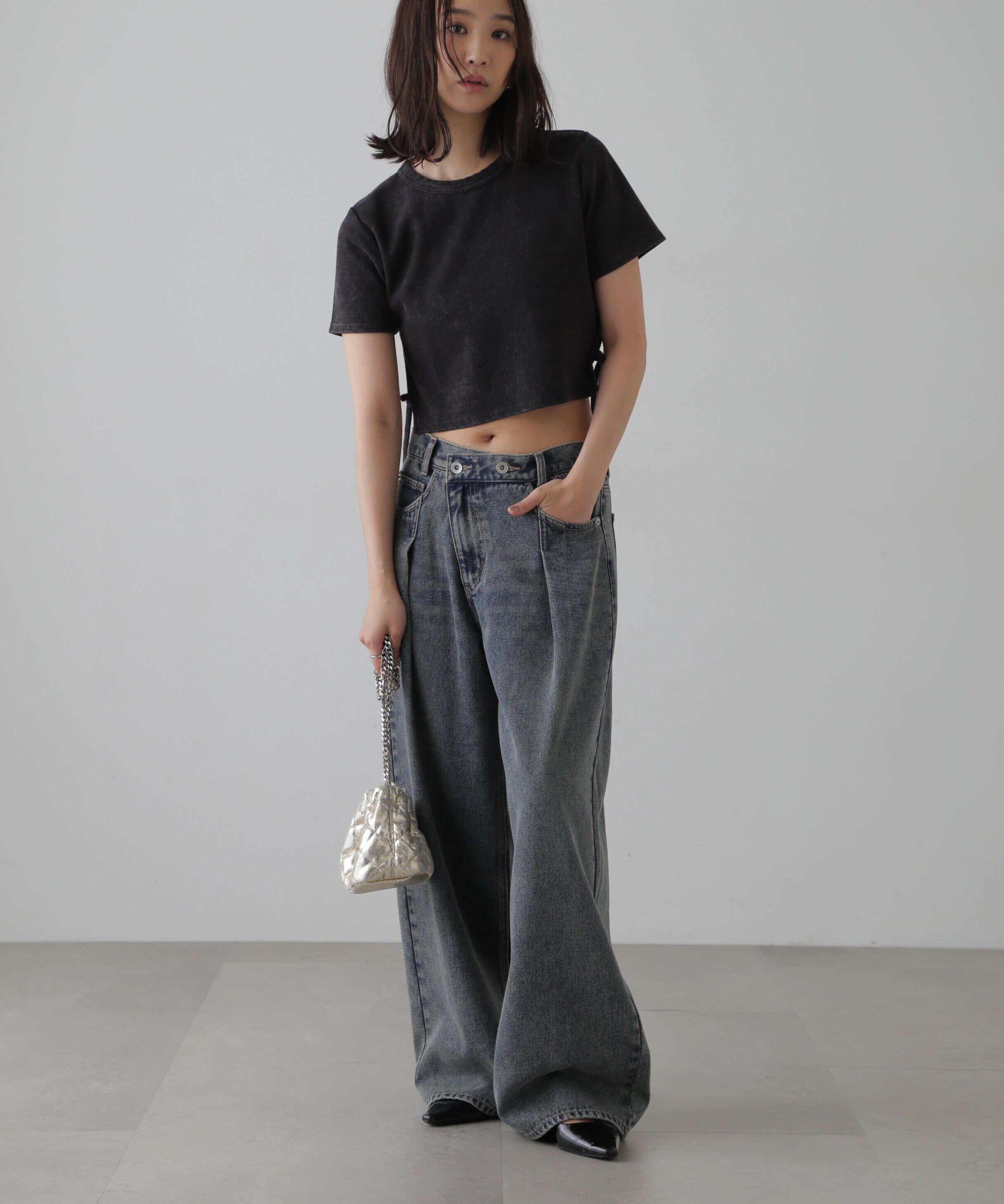  「アシメベルトタックワイドデニムパンツ」|その他|