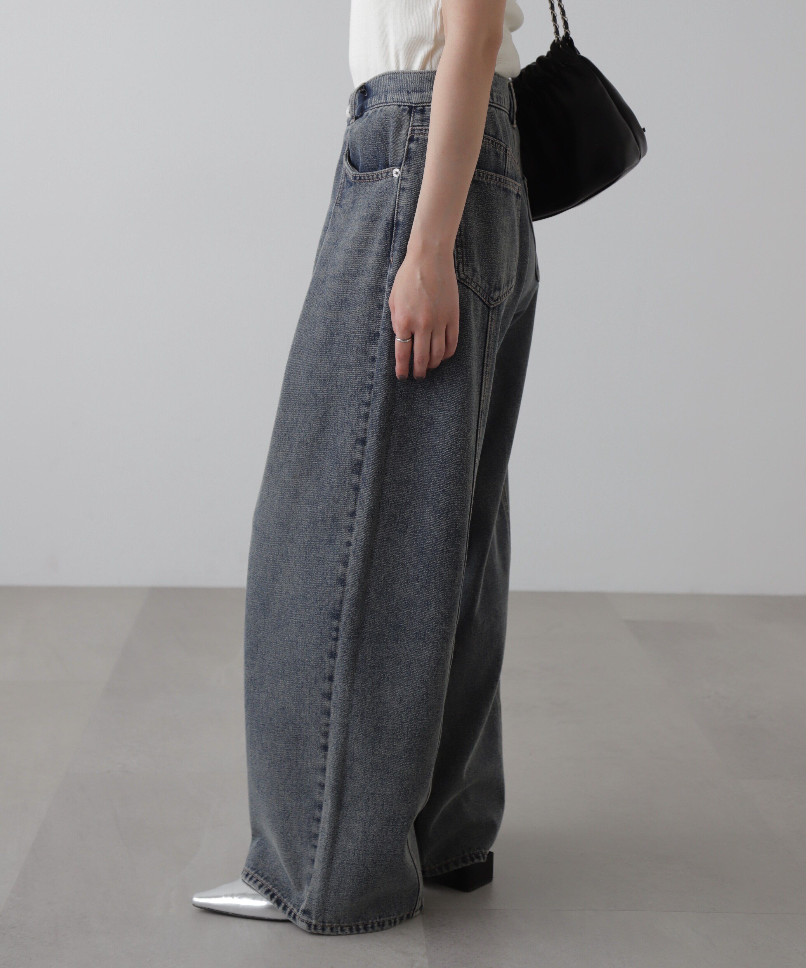 「アシメベルトタックワイドデニムパンツ」|その他|