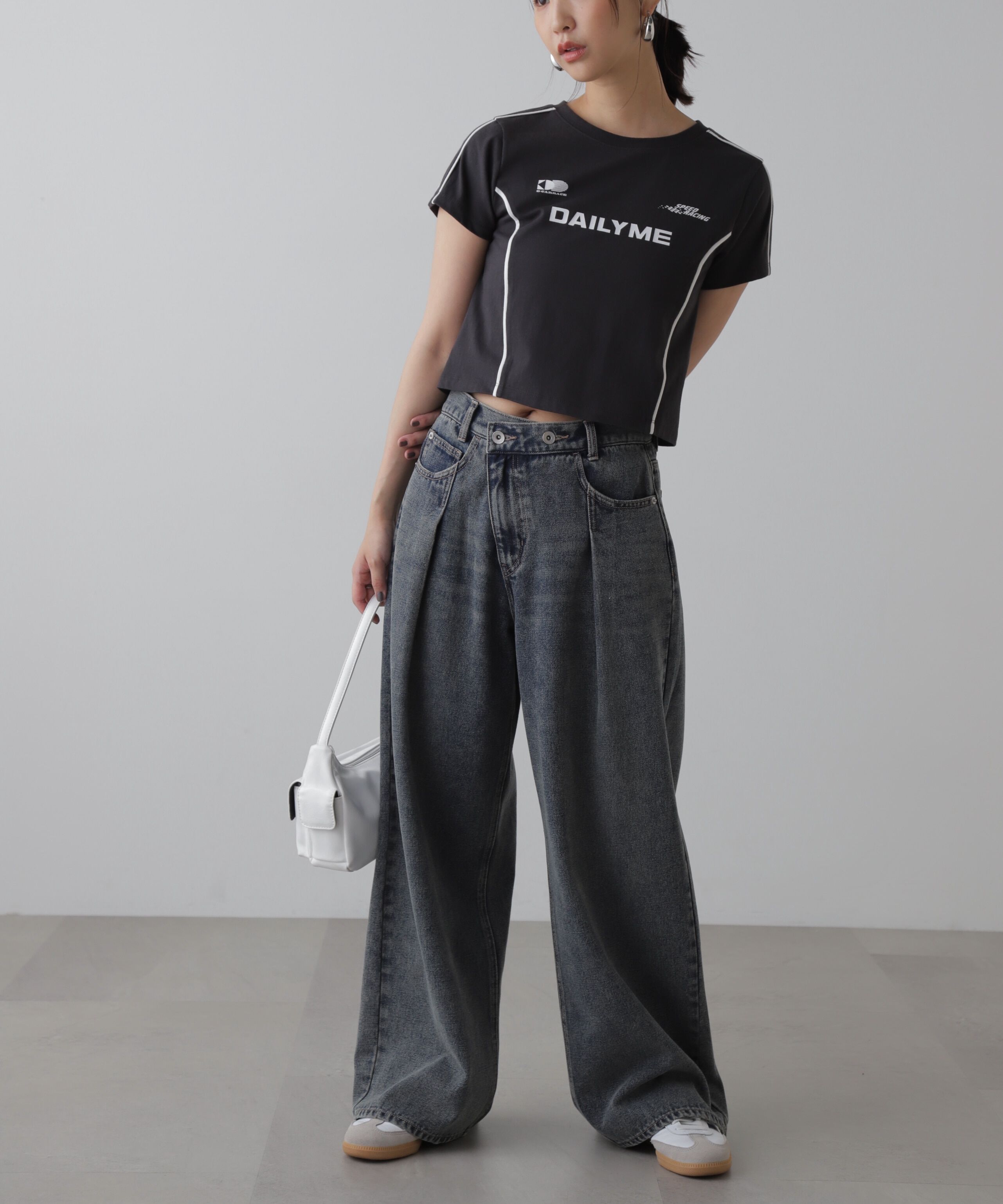  「アシメベルトタックワイドデニムパンツ」|その他|