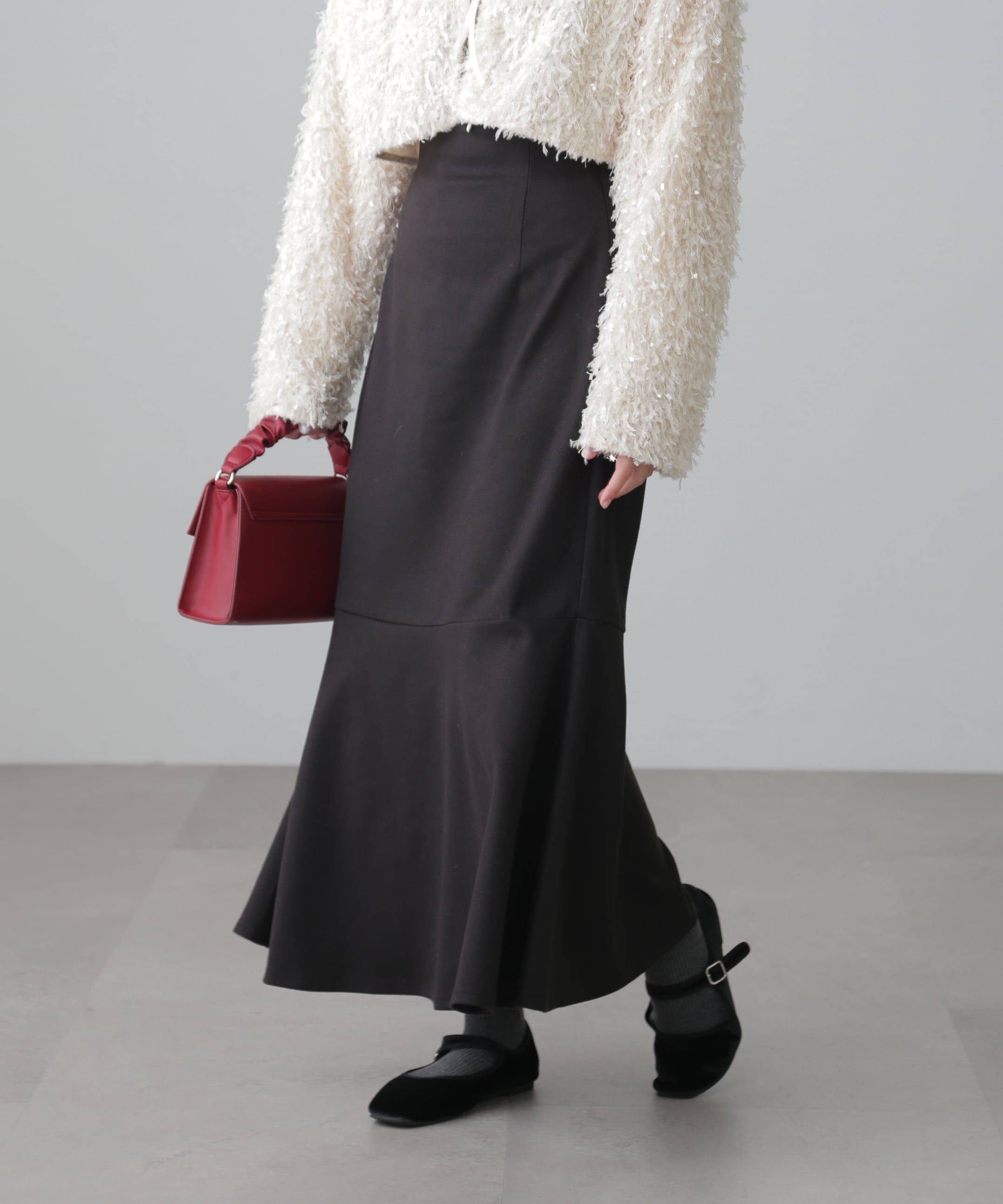  「起毛ストレッチマーメイドスカート」|スカート|ブラック