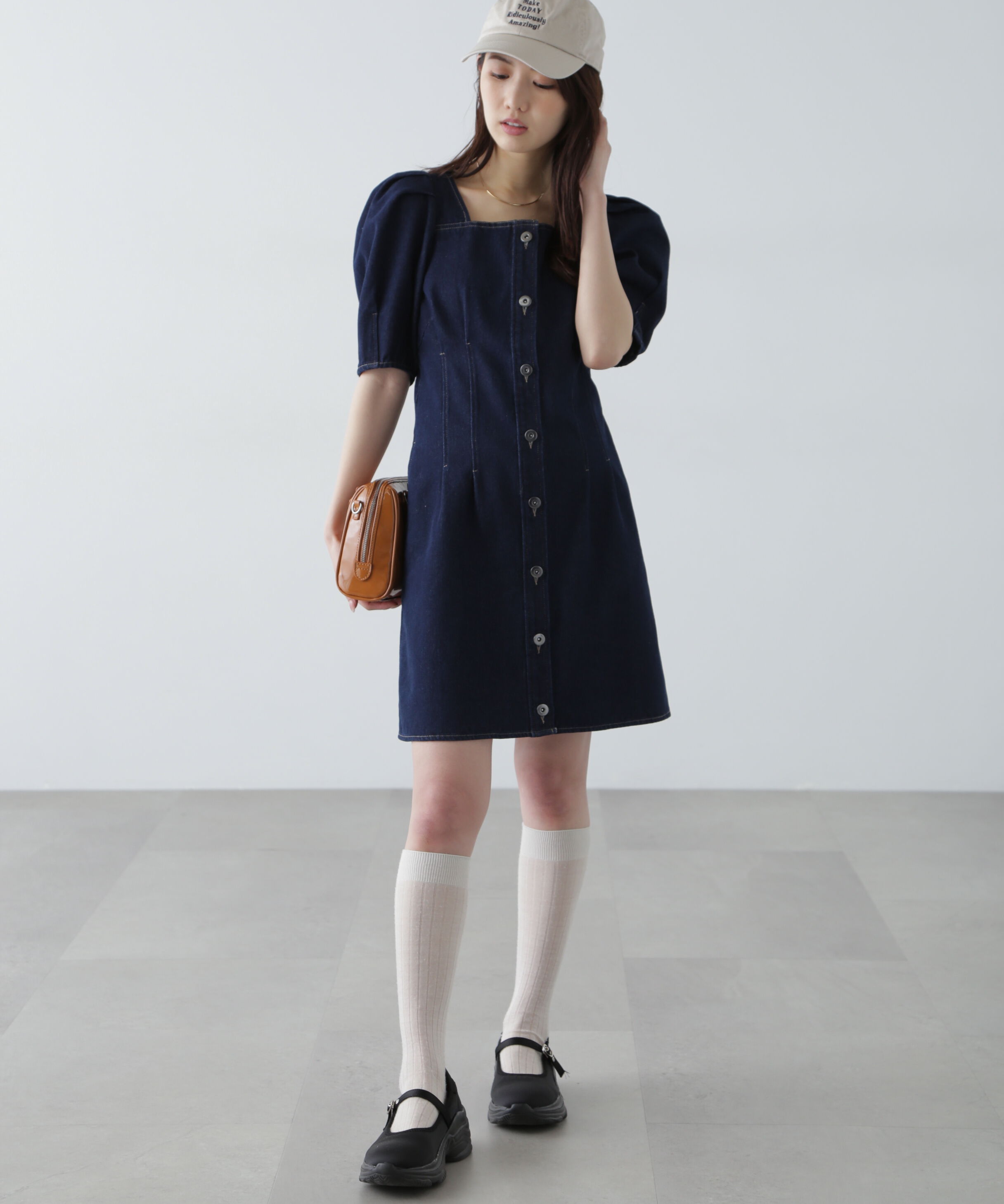  「デニムミニワンピース」|ワンピース|