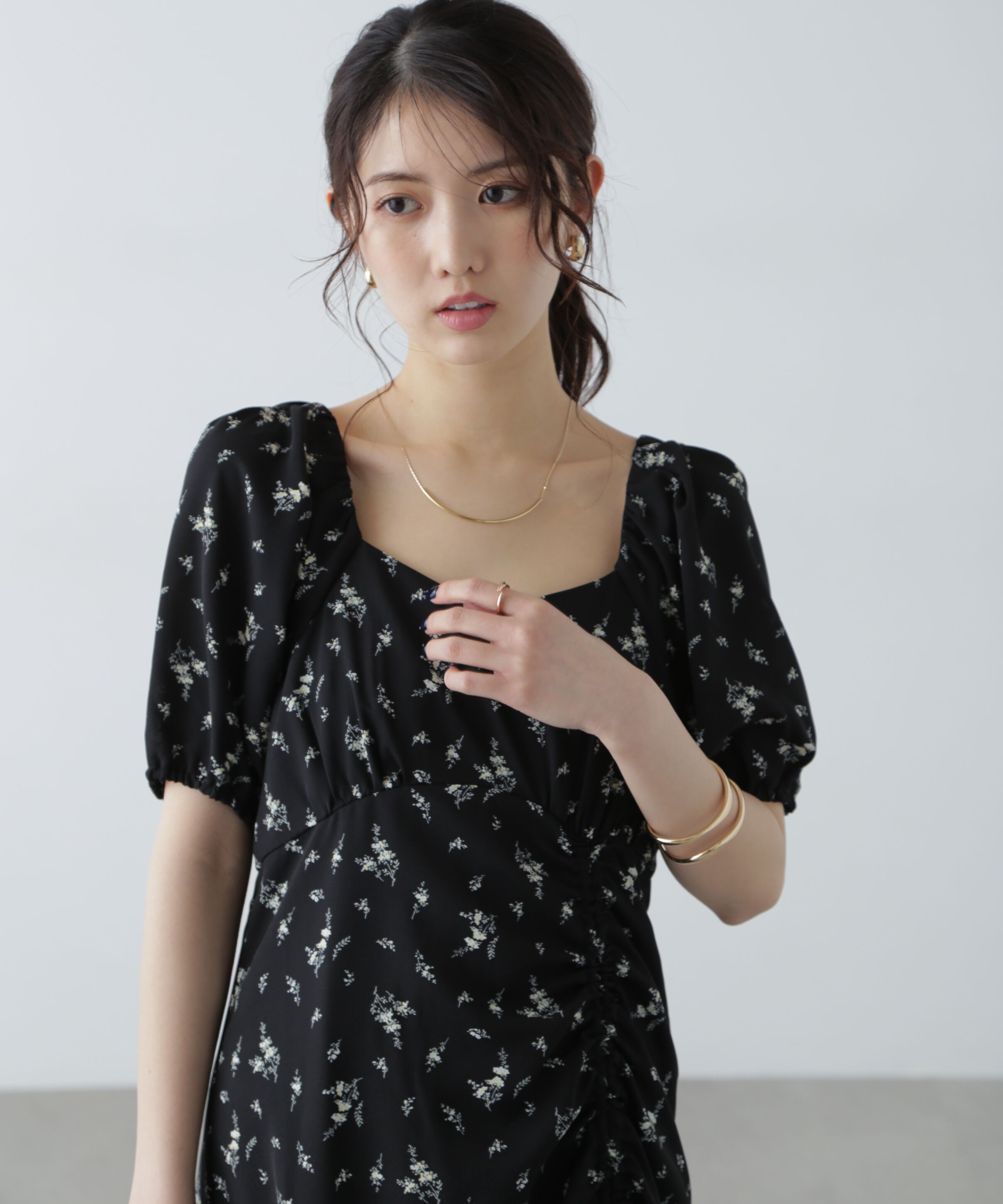  「フラワープリントパフスリーブワンピース」|ワンピース|