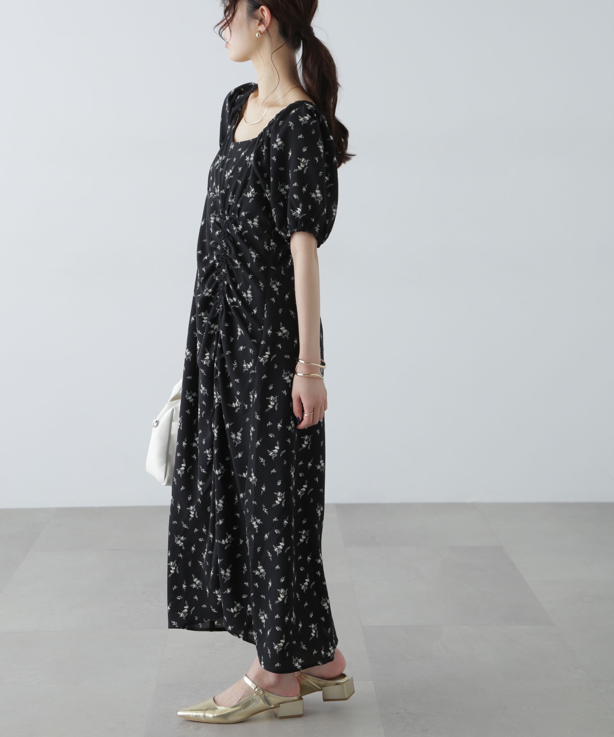  「フラワープリントパフスリーブワンピース」|ワンピース|