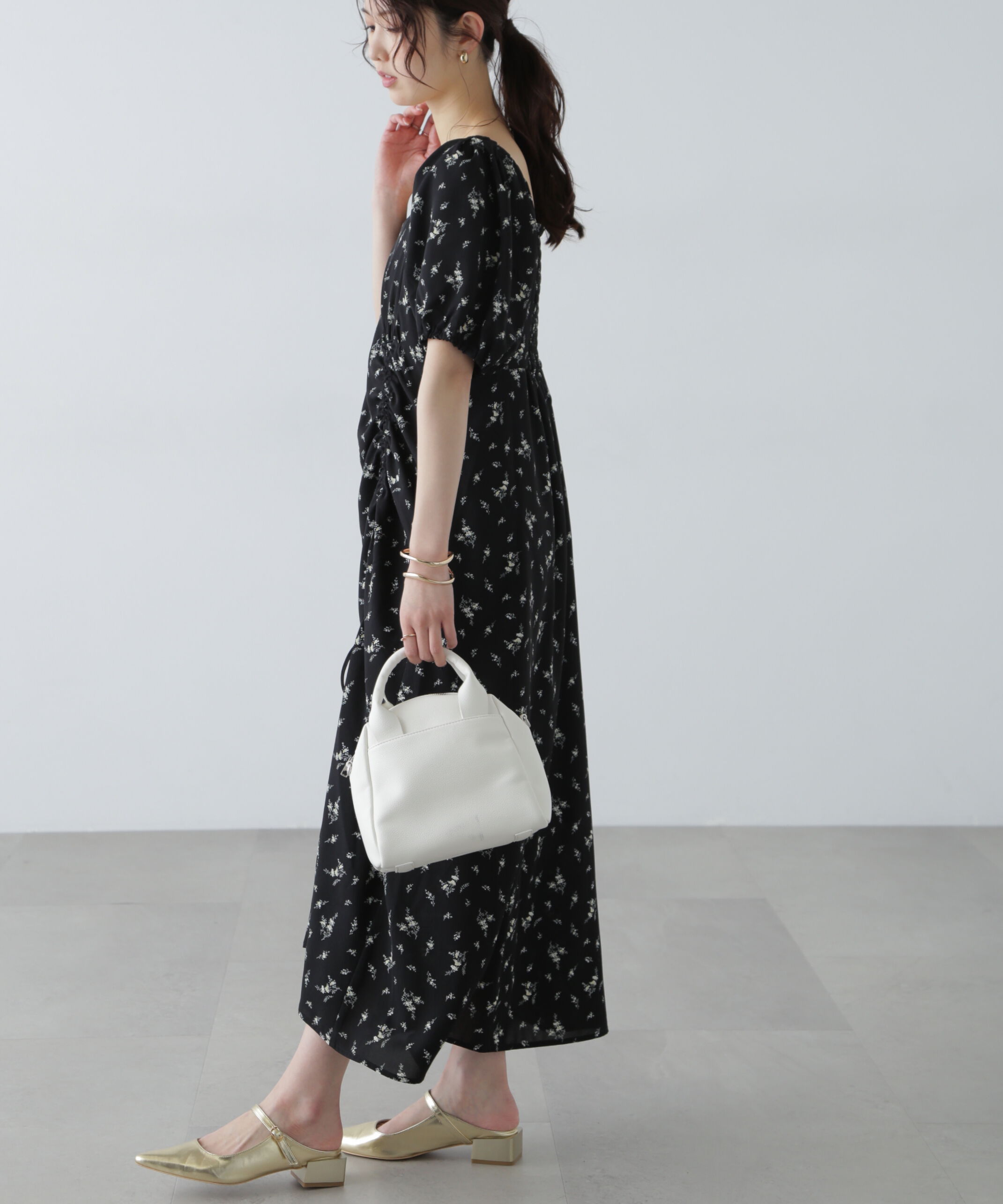  「フラワープリントパフスリーブワンピース」|ワンピース|