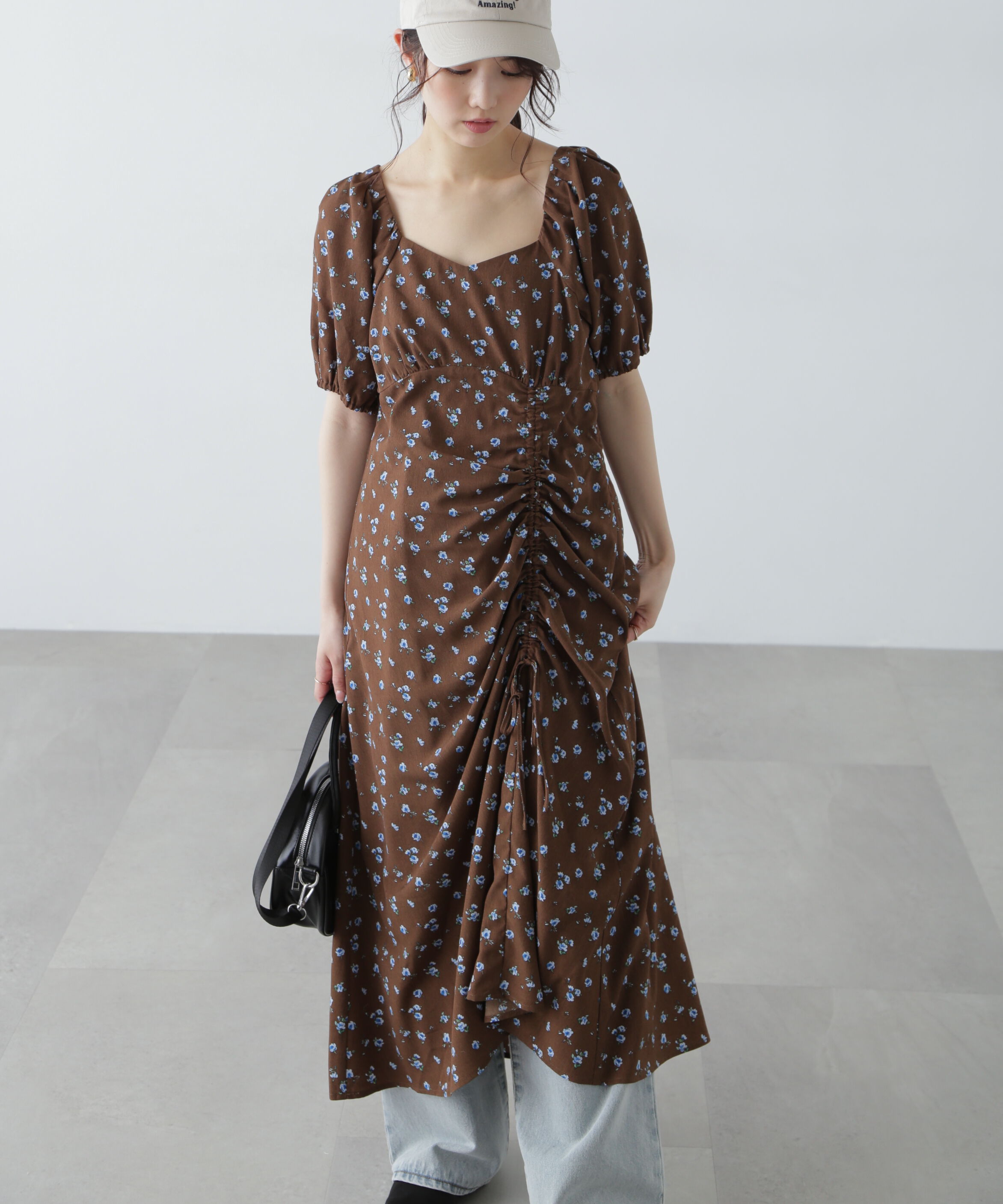  「フラワープリントパフスリーブワンピース」|ワンピース|