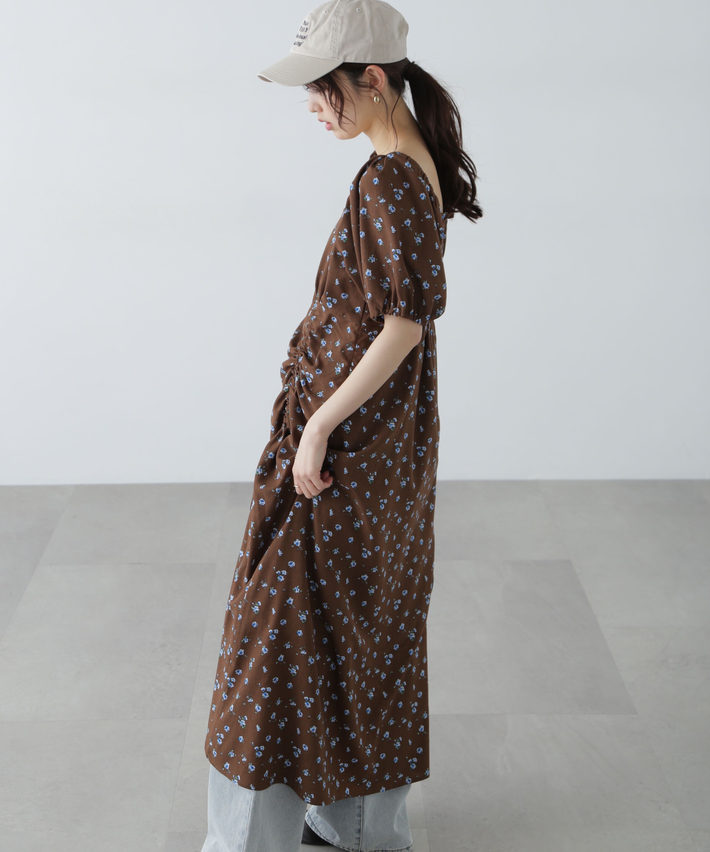  「フラワープリントパフスリーブワンピース」|ワンピース|