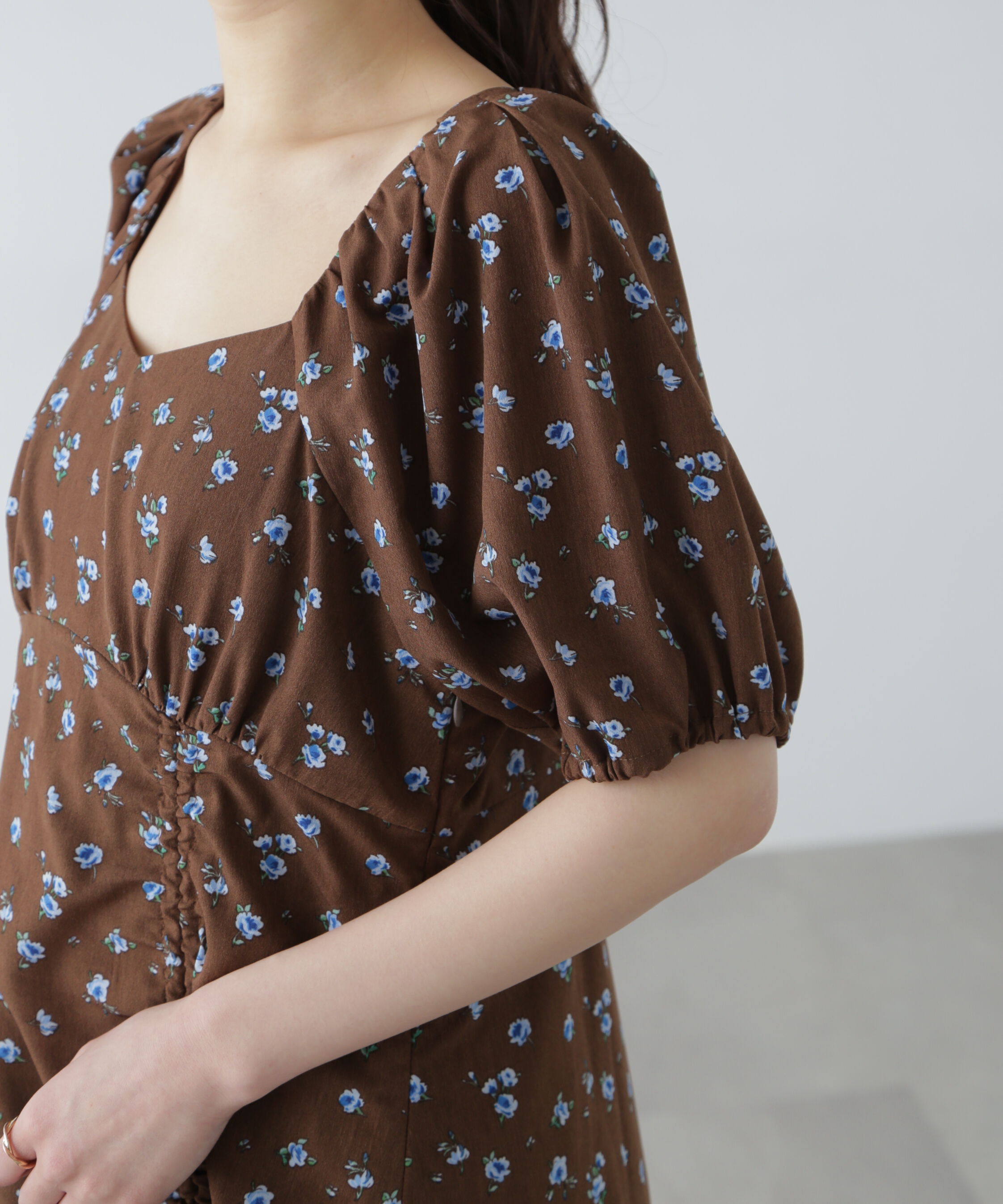  「フラワープリントパフスリーブワンピース」|ワンピース|