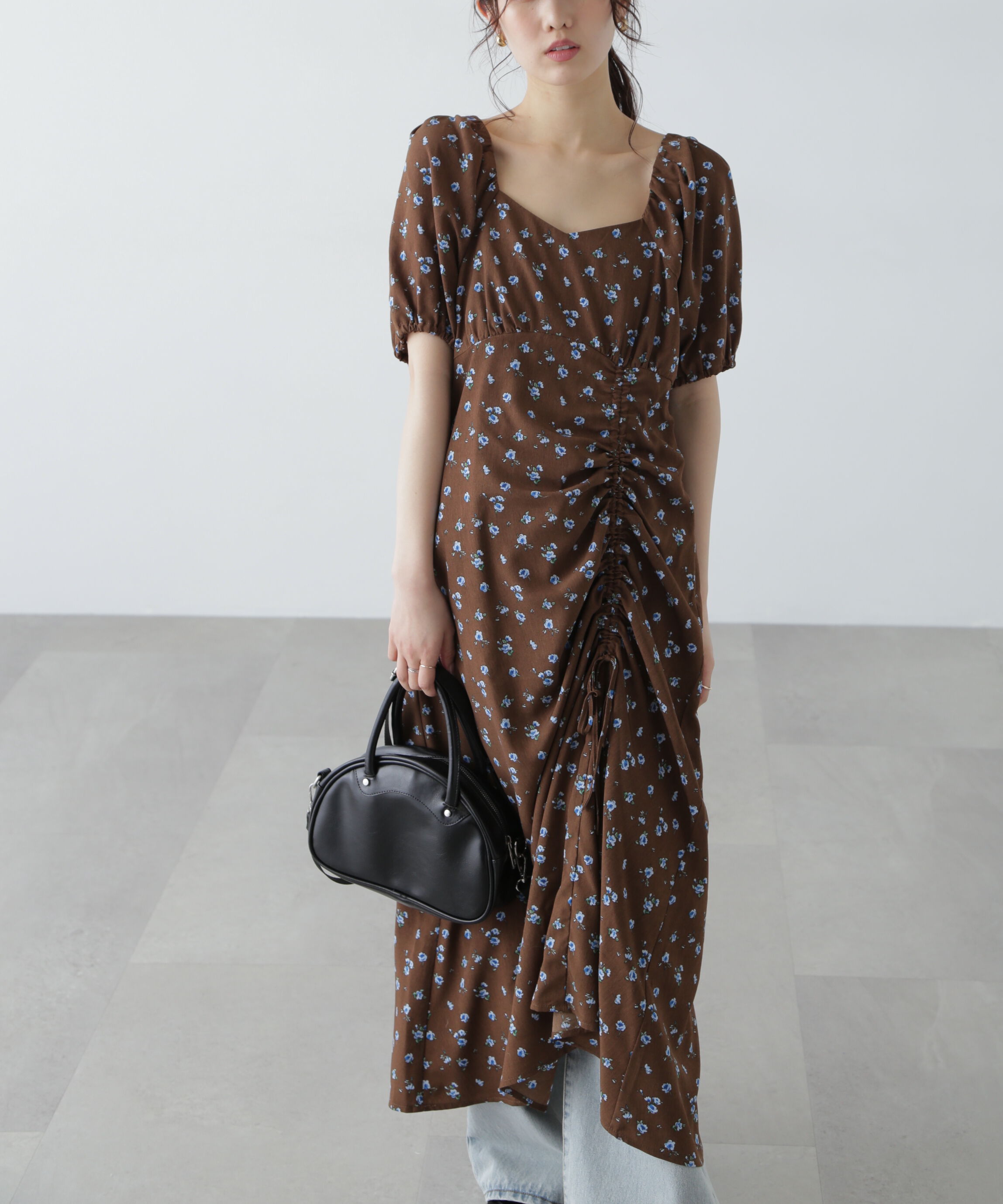  「フラワープリントパフスリーブワンピース」|ワンピース|