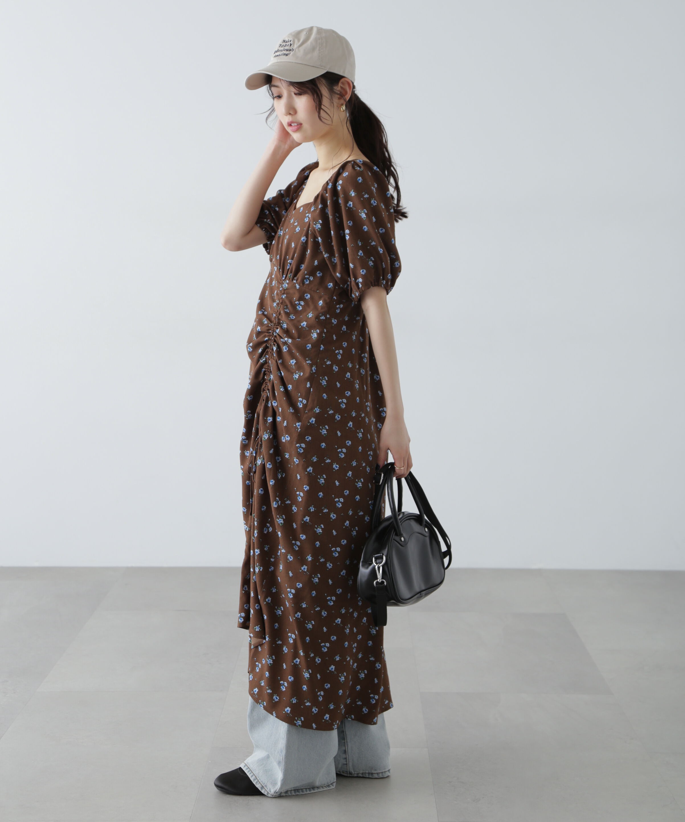  「フラワープリントパフスリーブワンピース」|ワンピース|