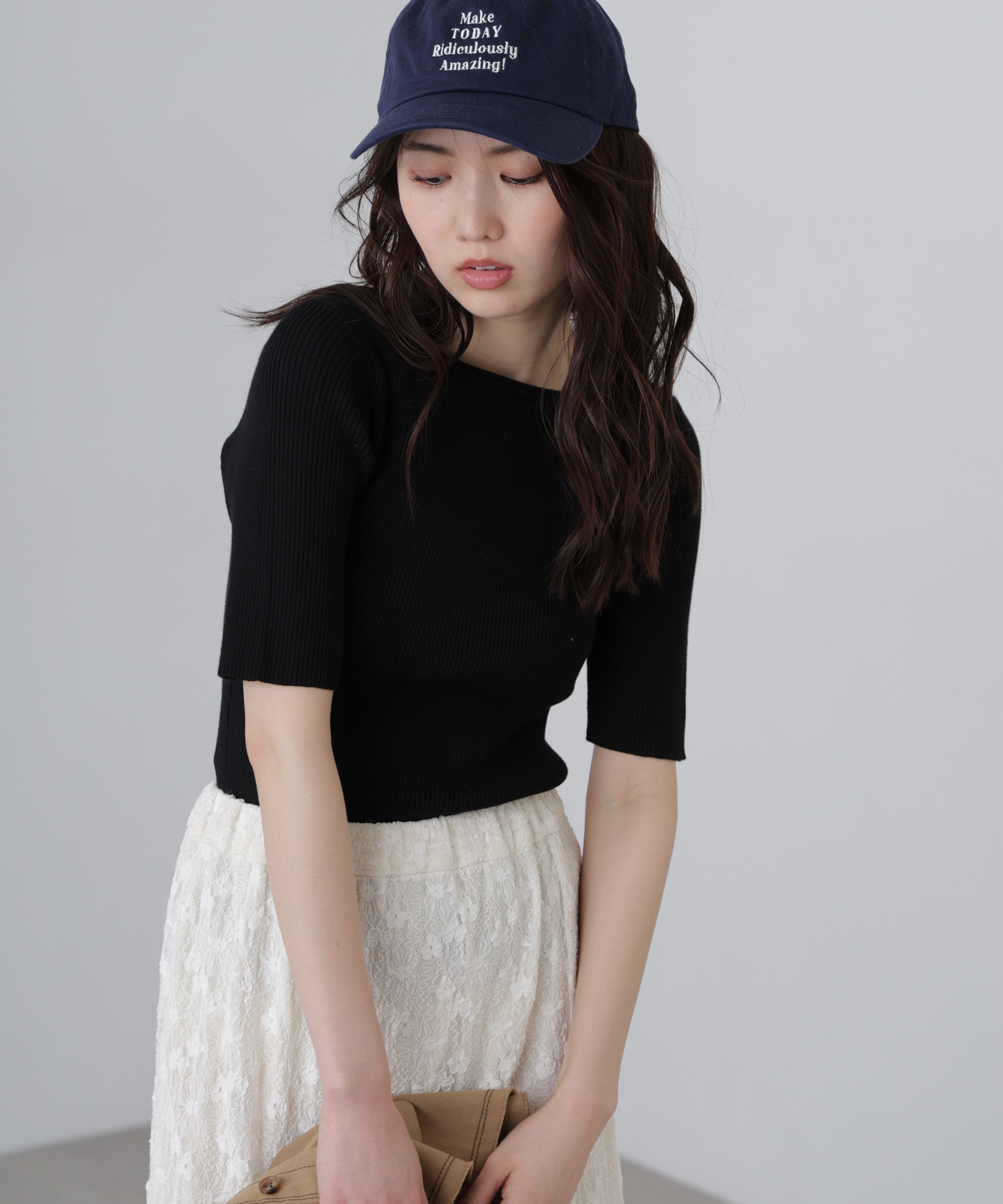  「〈洗える〉マシンウォッシャブル前後２ＷＡＹ５分袖ニット」|ニット・セーター|