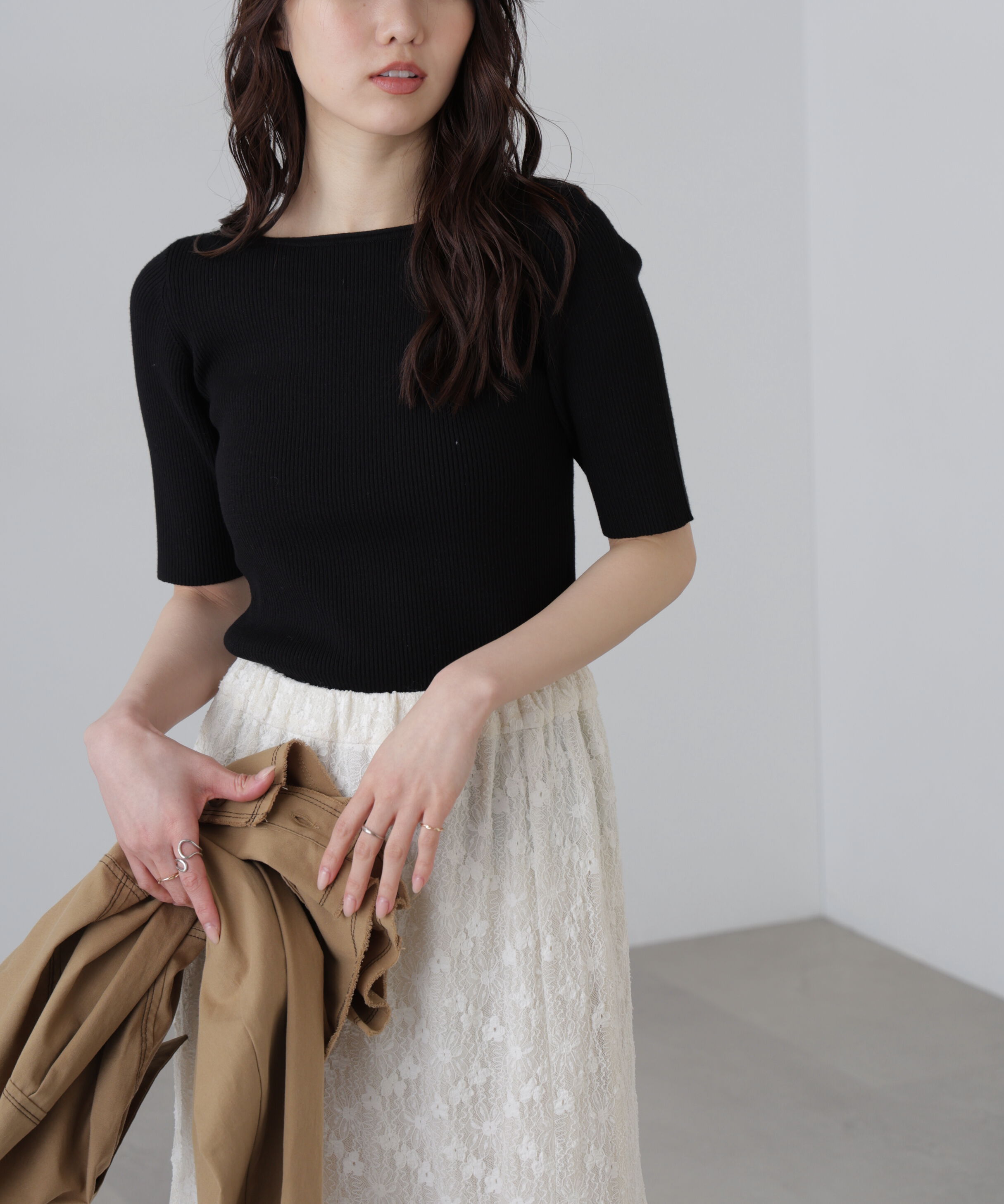  「〈洗える〉マシンウォッシャブル前後２ＷＡＹ５分袖ニット」|ニット・セーター|