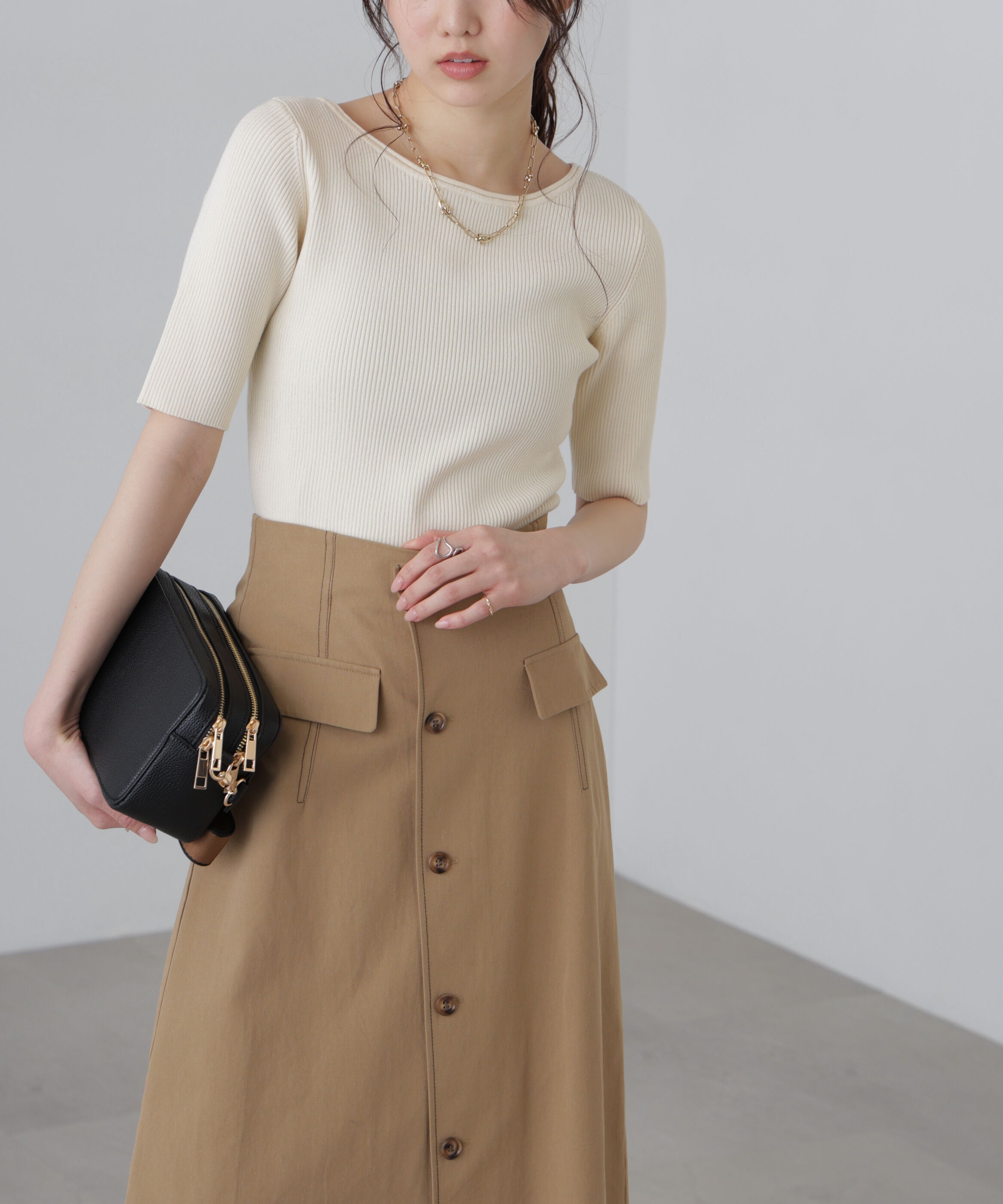  「〈洗える〉マシンウォッシャブル前後２ＷＡＹ５分袖ニット」|ニット・セーター|オフホワイト